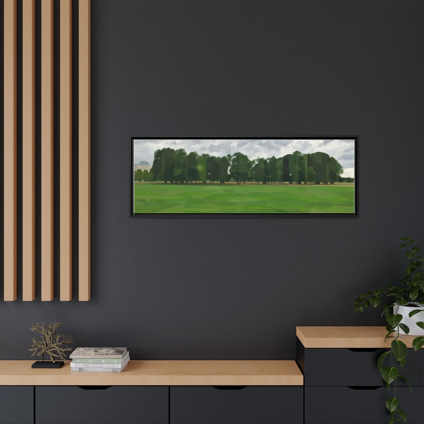 Framed Matte Canvas Print — Minimalist Green Landscape Art