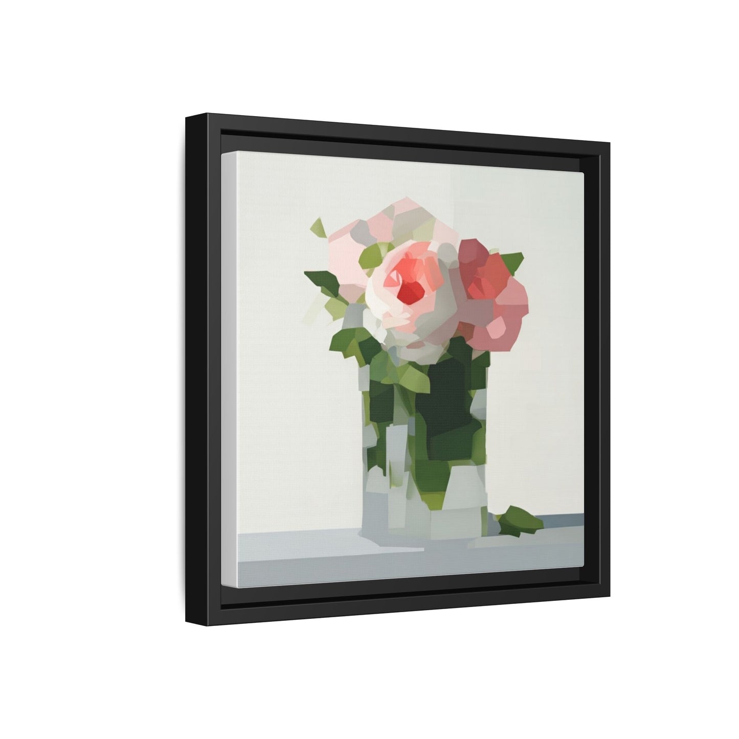 Framed Floral Canvas Print — Modern Pink Roses Still Life
