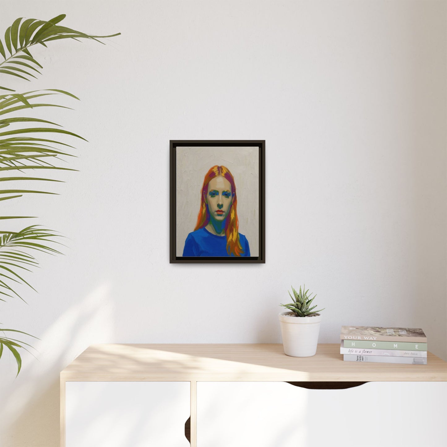 Framed Matte Canvas Portrait — Vibrant Multi‑Color Girl Art Print