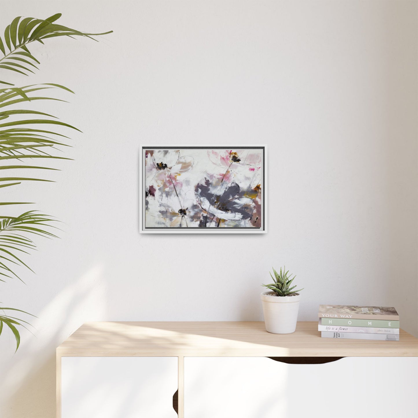 Abstract Floral Matte Canvas Framed Wall Art — Soft Watercolor Blooms