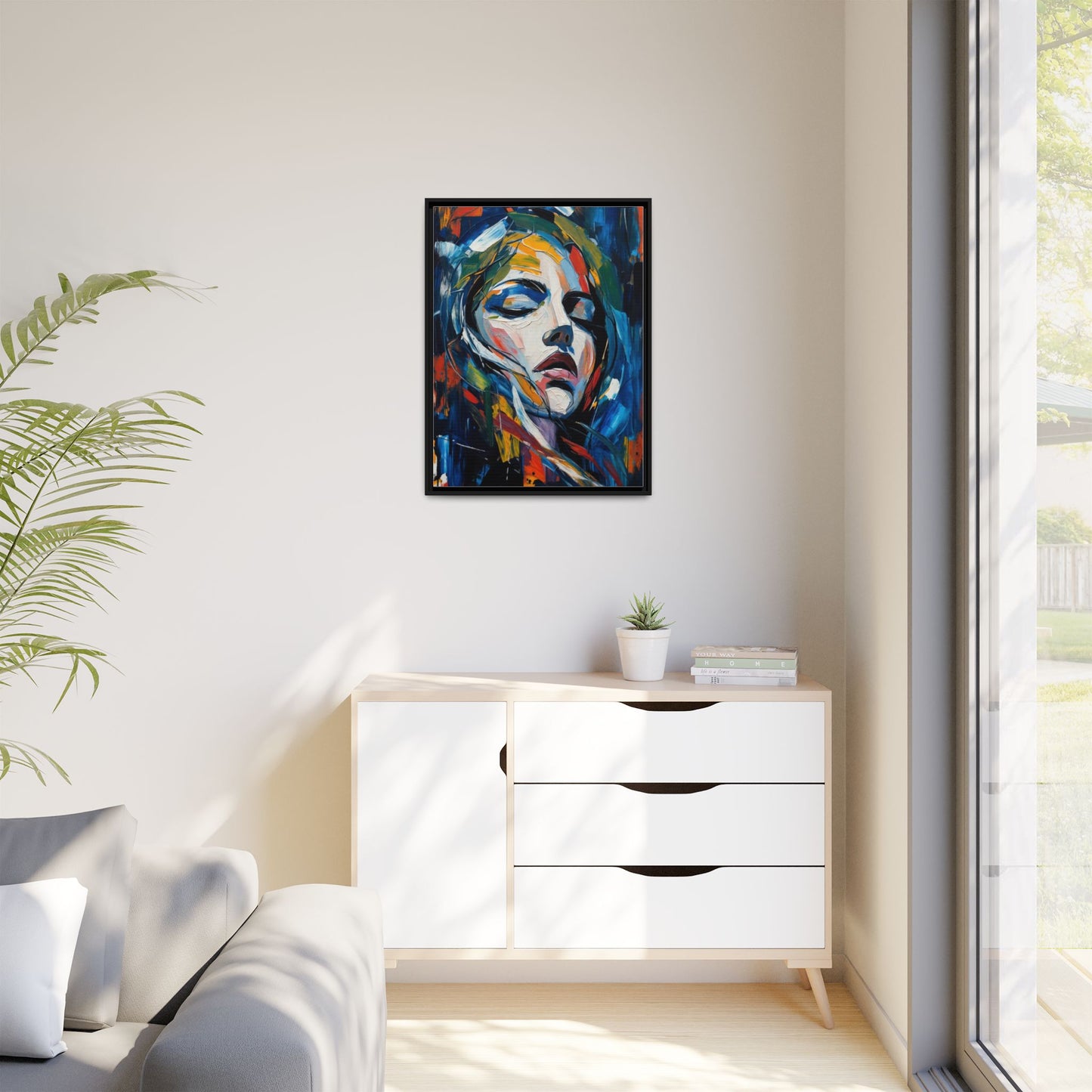 Abstract Colorful Woman Portrait — Framed Matte Canvas Wall Art