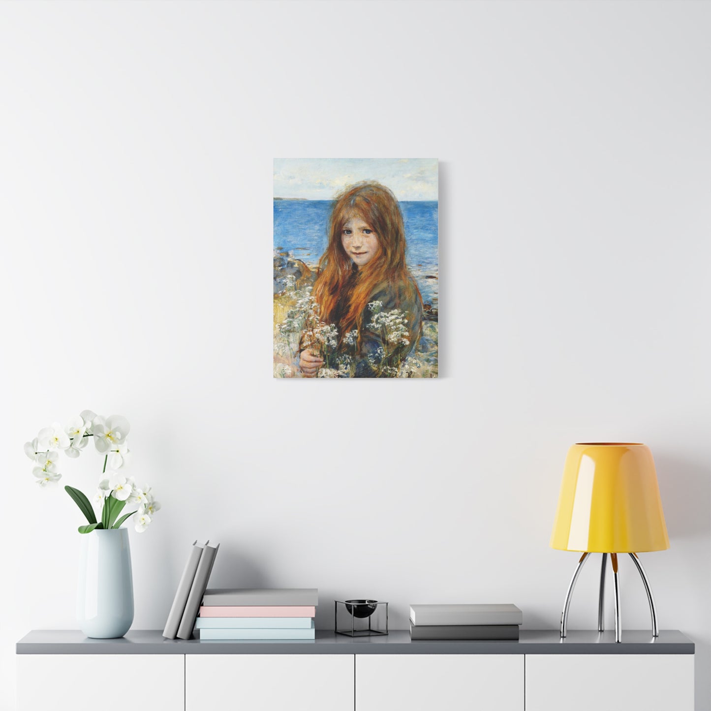 Little girl on the beach by Hans Olaf Heyerdahl Matte Canvas Wall Art Print
