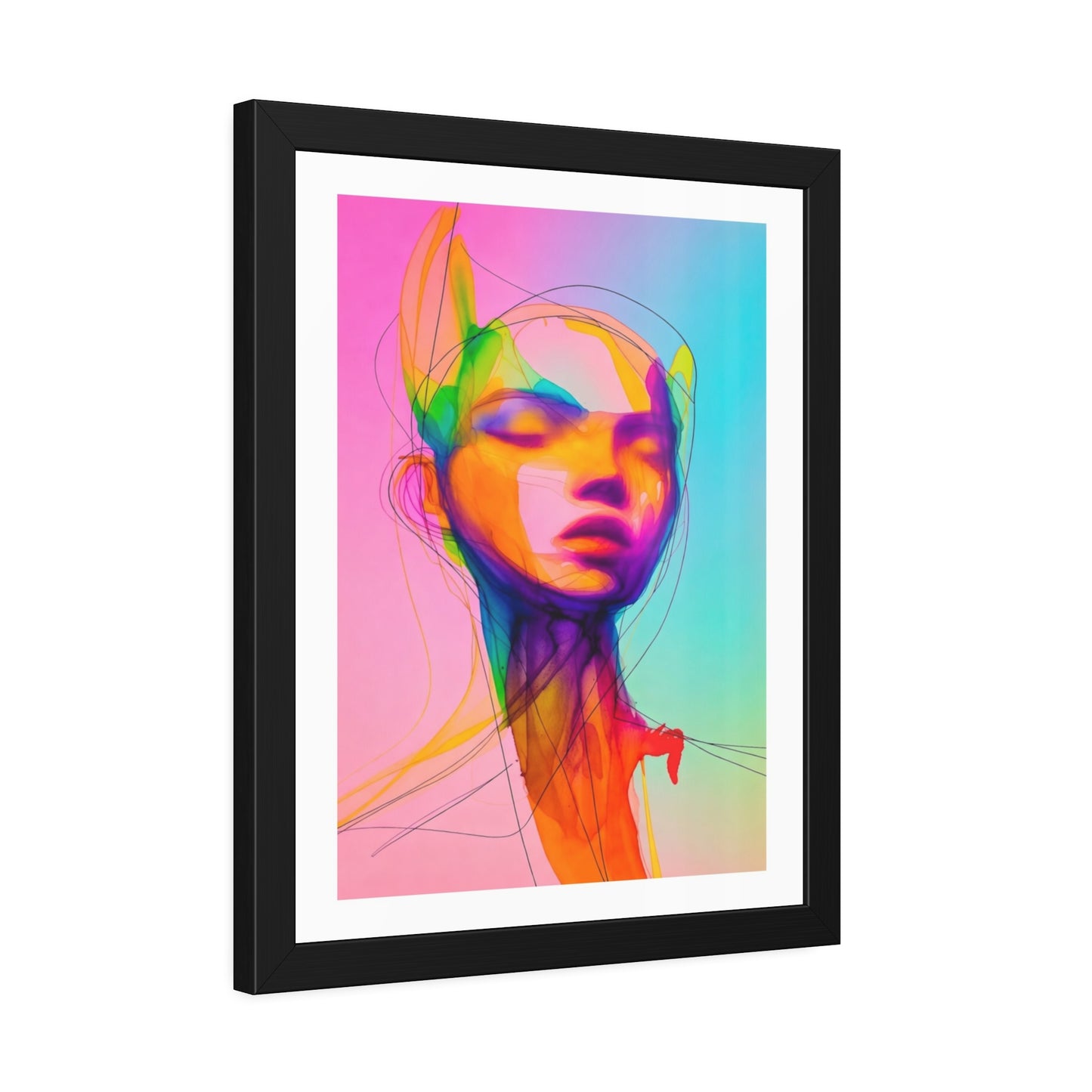 Framed Poster — Vibrant Neon Abstract Portrait Art Print