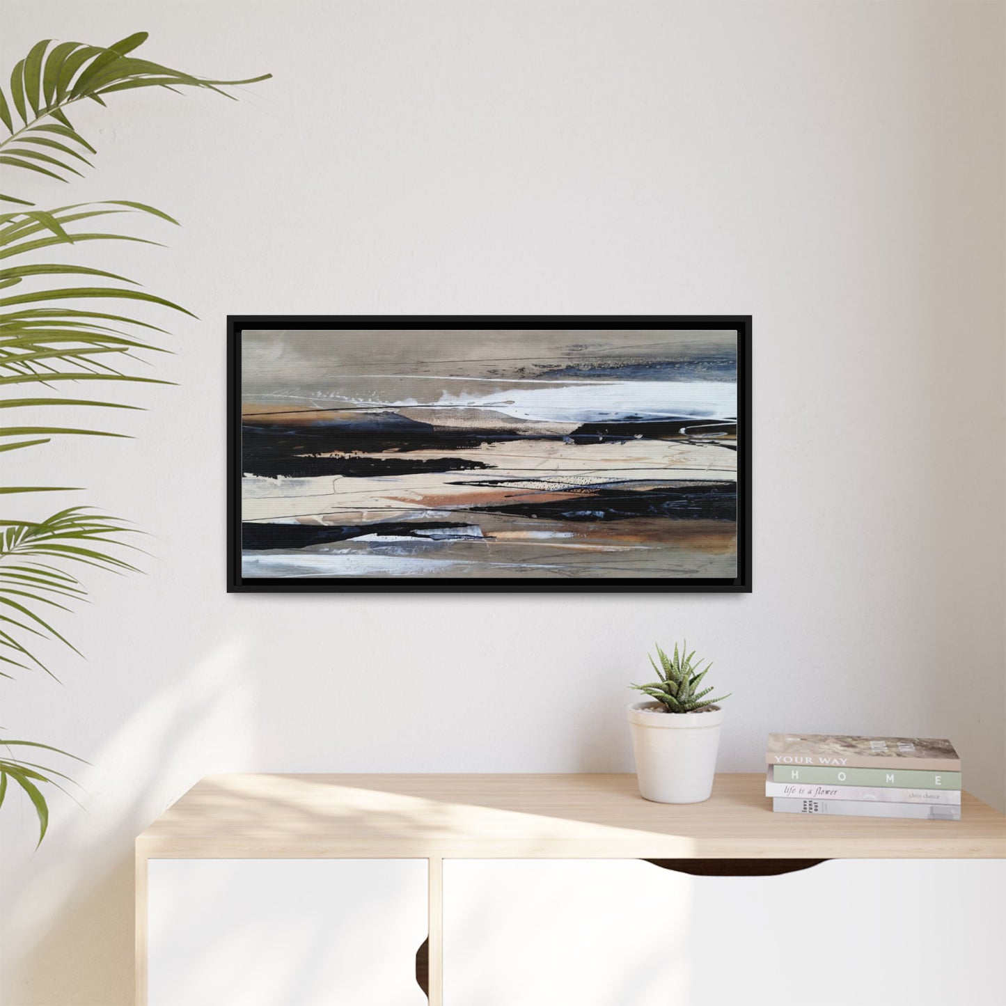 Abstract Seascape Matte Canvas Framed Wall Art — Neutral Coastal Landscape