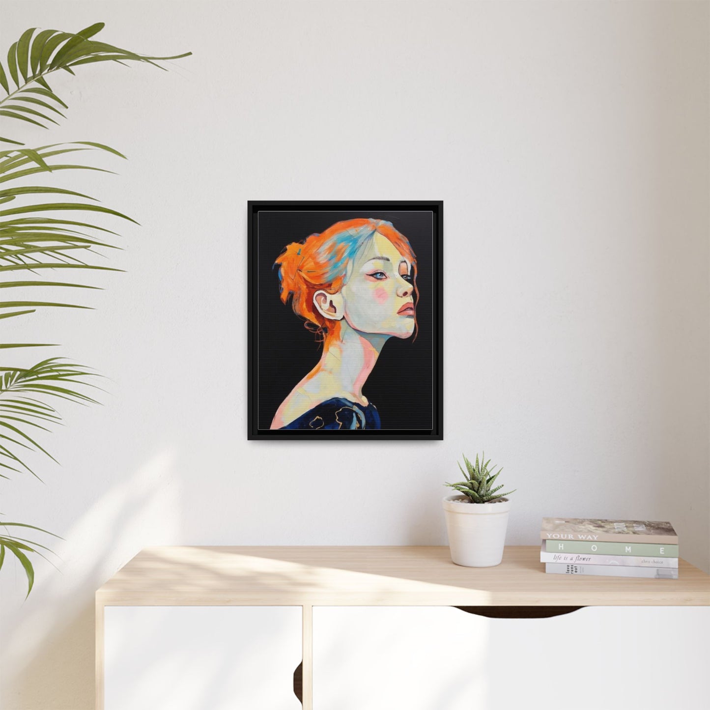 Framed Matte Canvas Portrait — Vibrant Multi‑Color Woman Wall Art