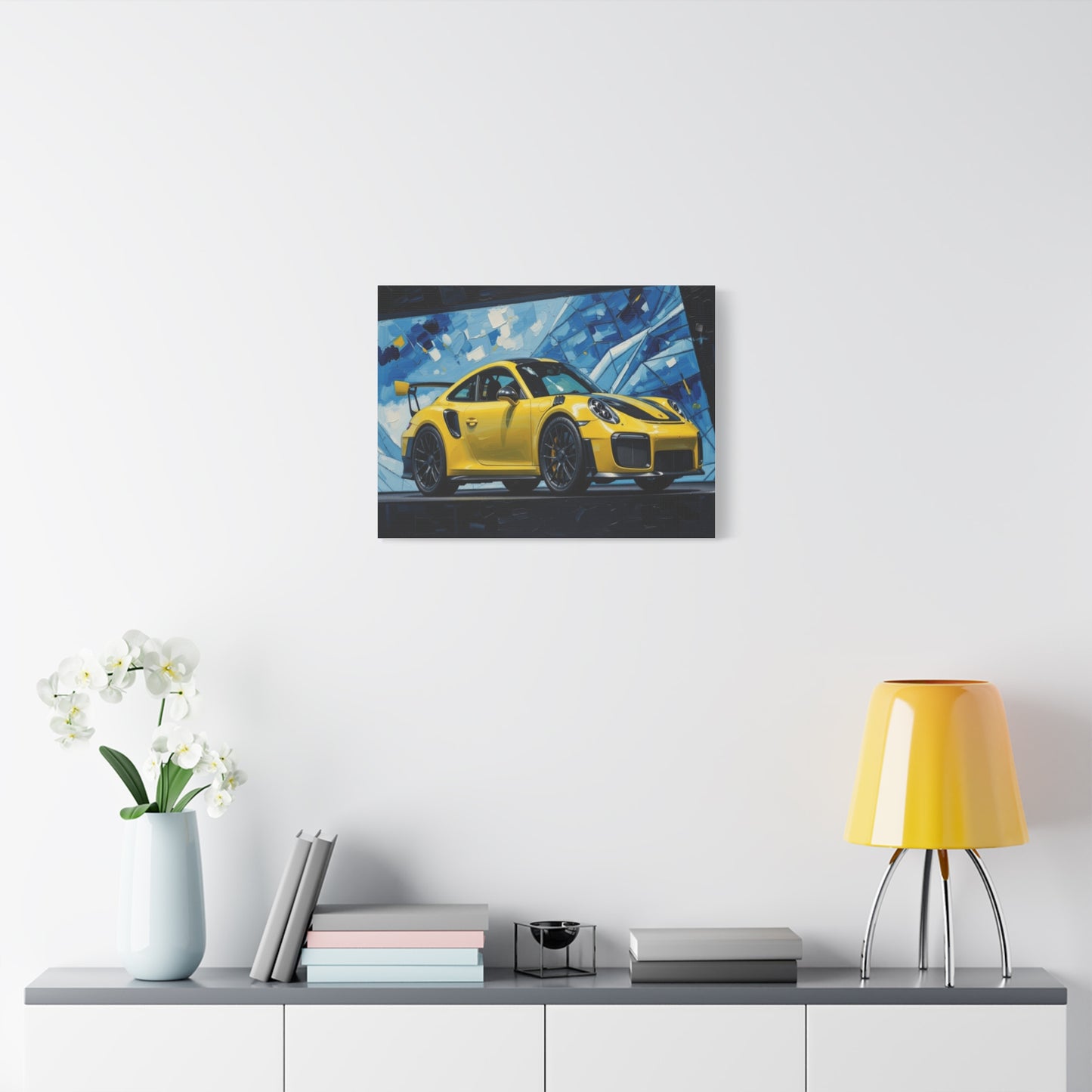 Yellow Porsche Sports Car Canvas Print — Modern Automotive Wall Art