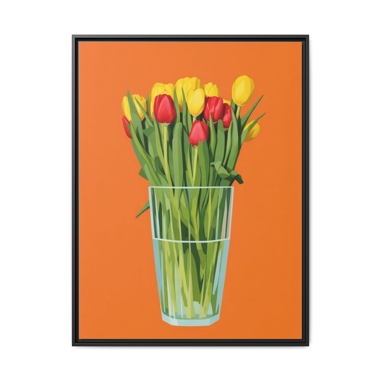Framed Tulip Canvas Print — Colorful Tulips in Glass Vase