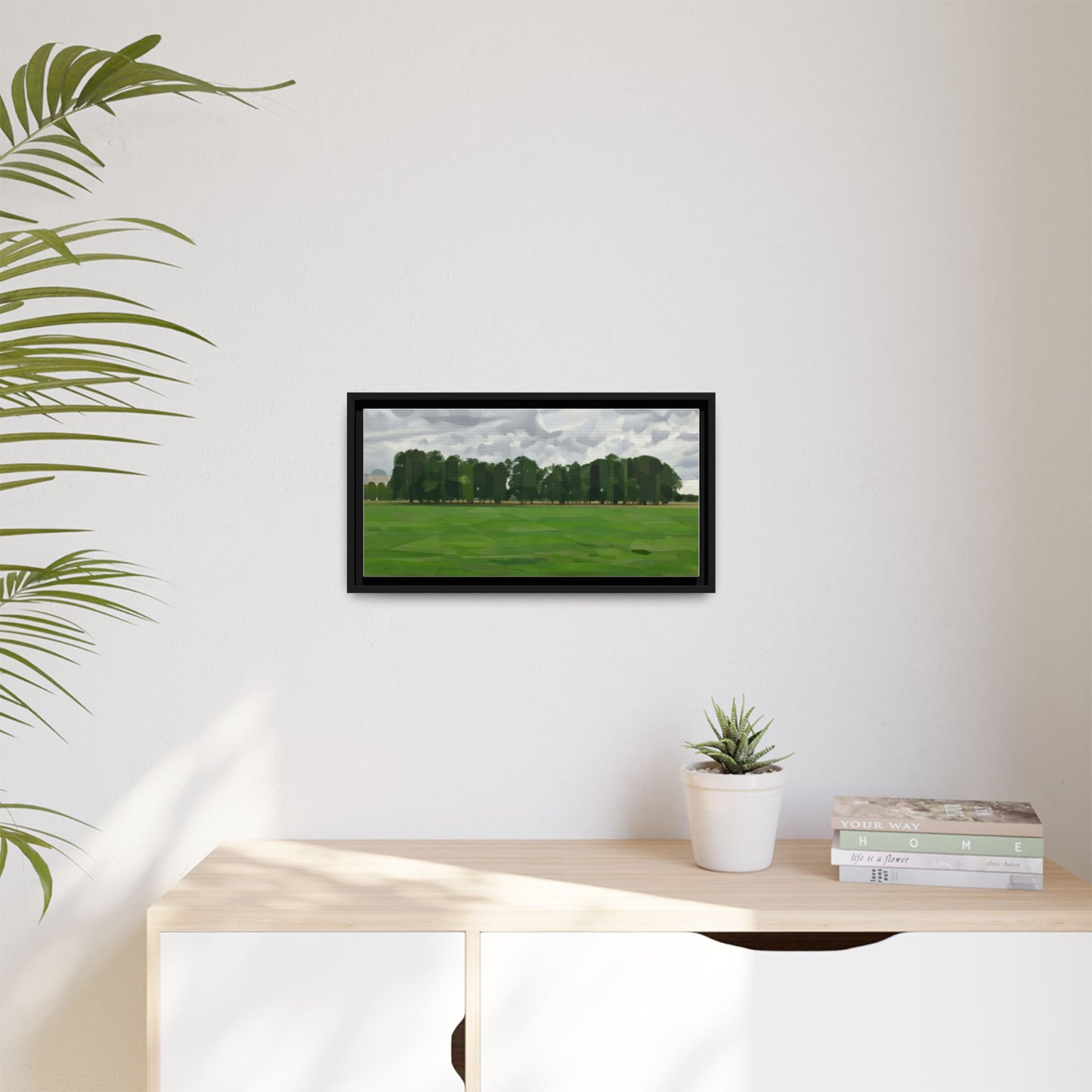 Framed Matte Canvas Print — Minimalist Green Landscape Art
