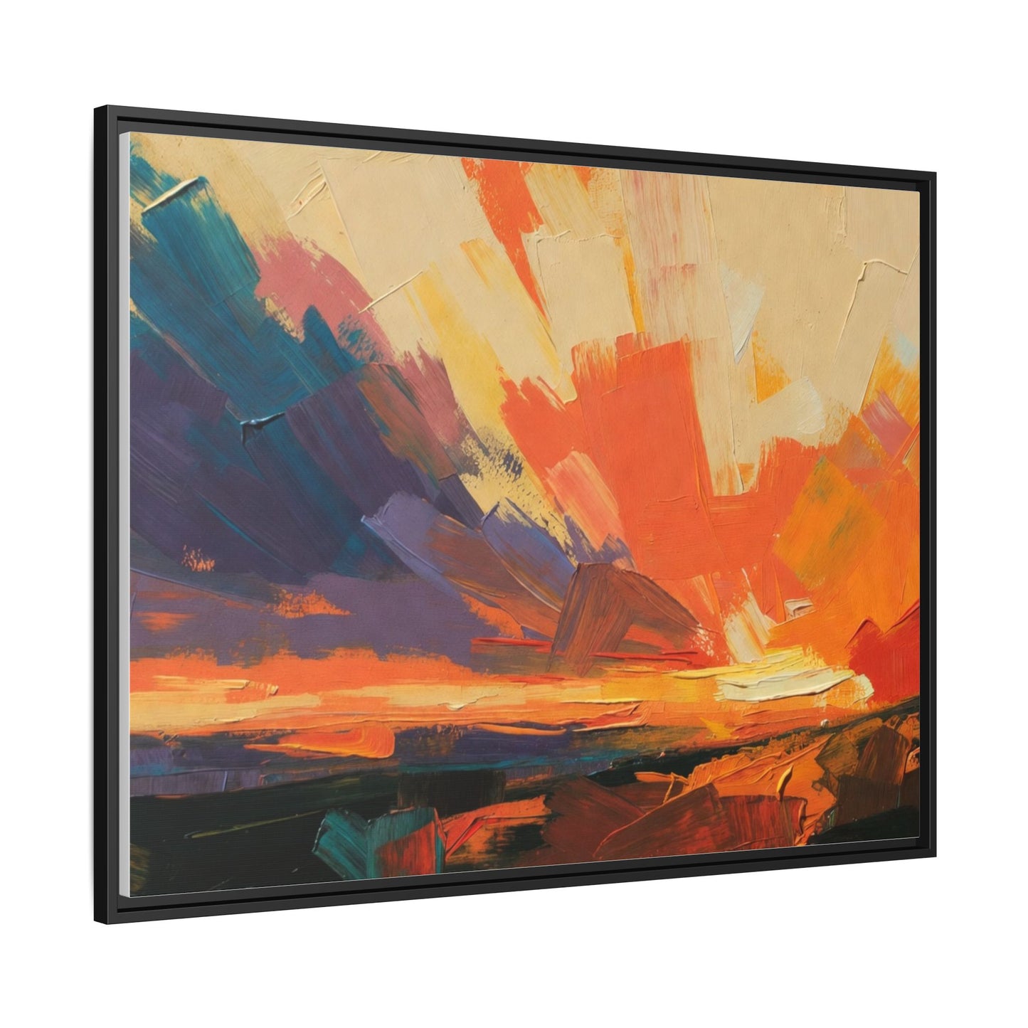 Framed Abstract Sunset Canvas Art – Multicolor Matte Wall Decor