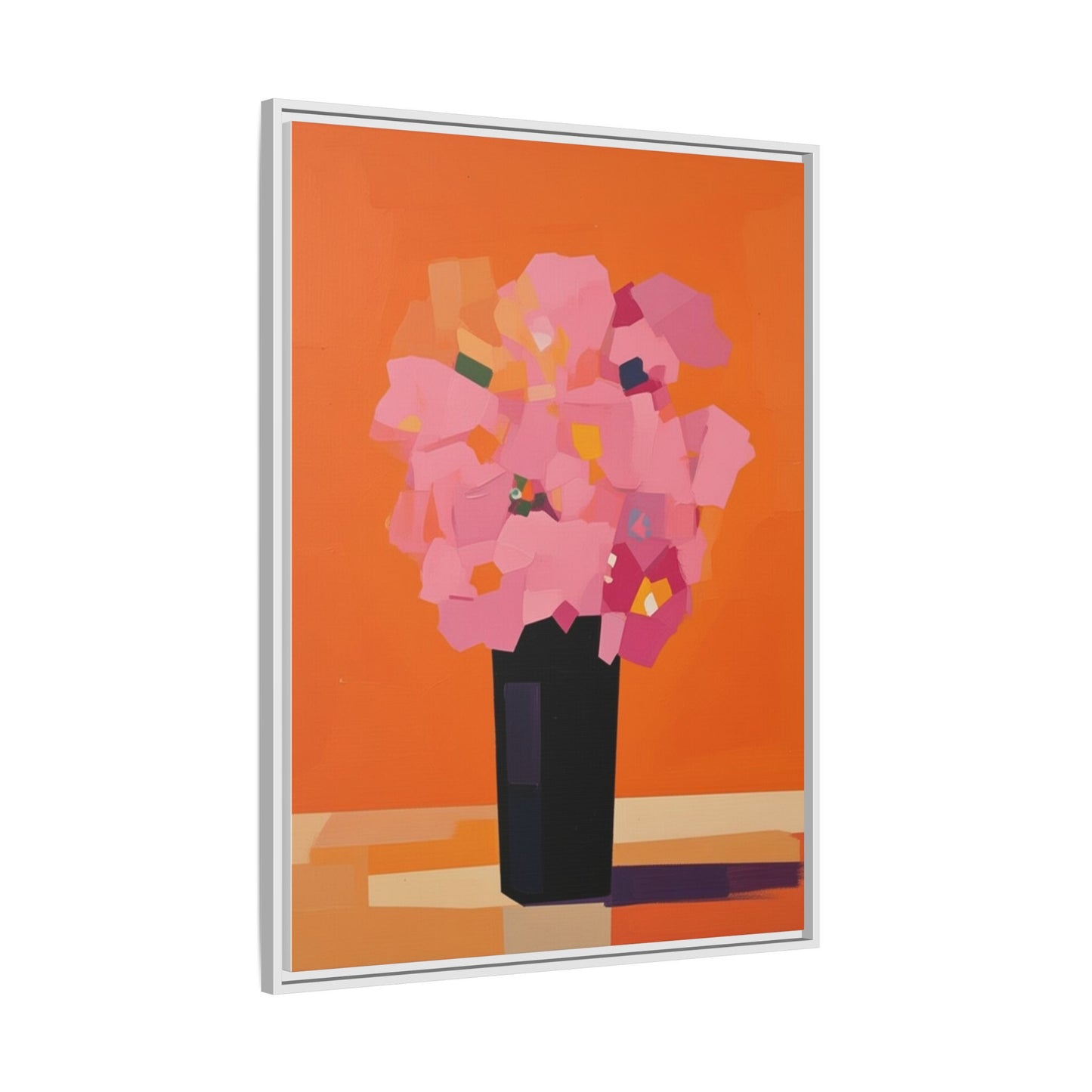 Framed Floral Canvas Art — Pink Bouquet on Orange Background