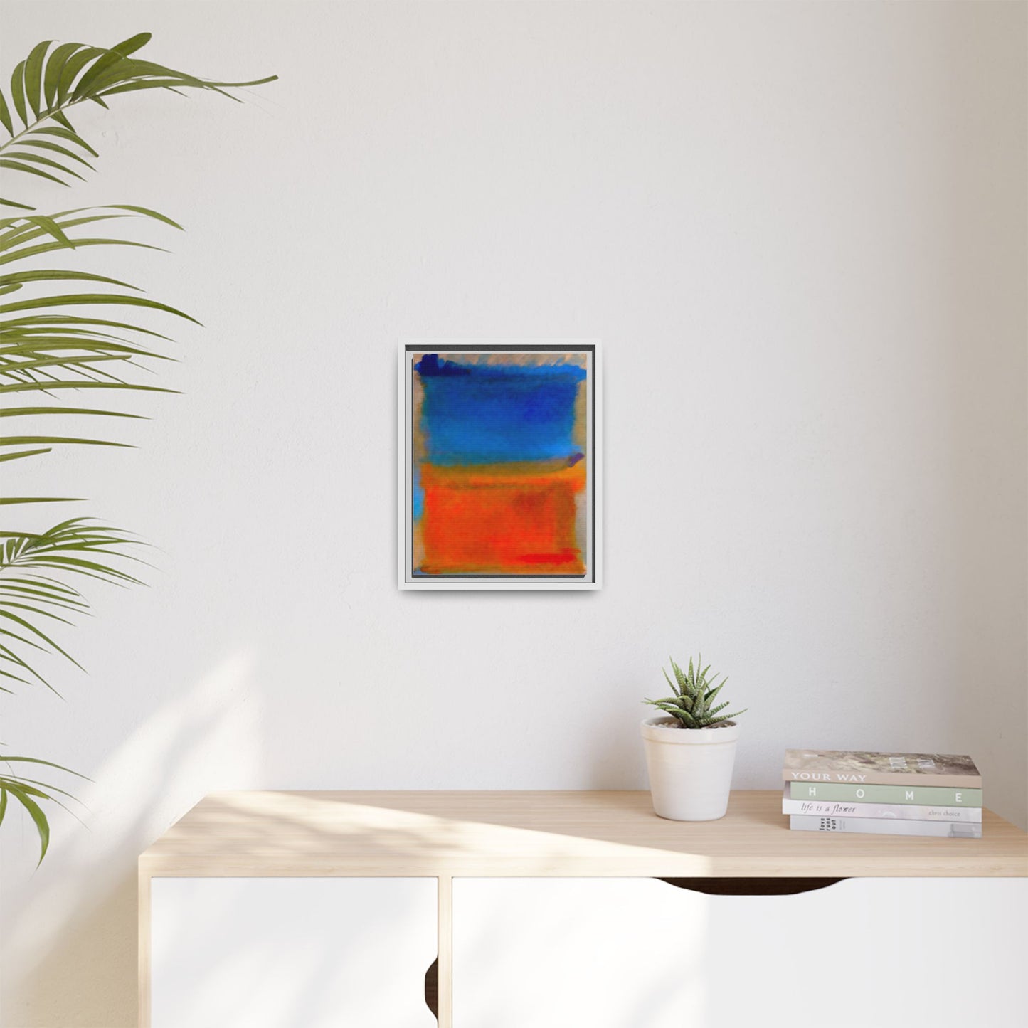 Abstract Color Block Matte Canvas Framed Wall Art — Blue & Orange Modern Painting