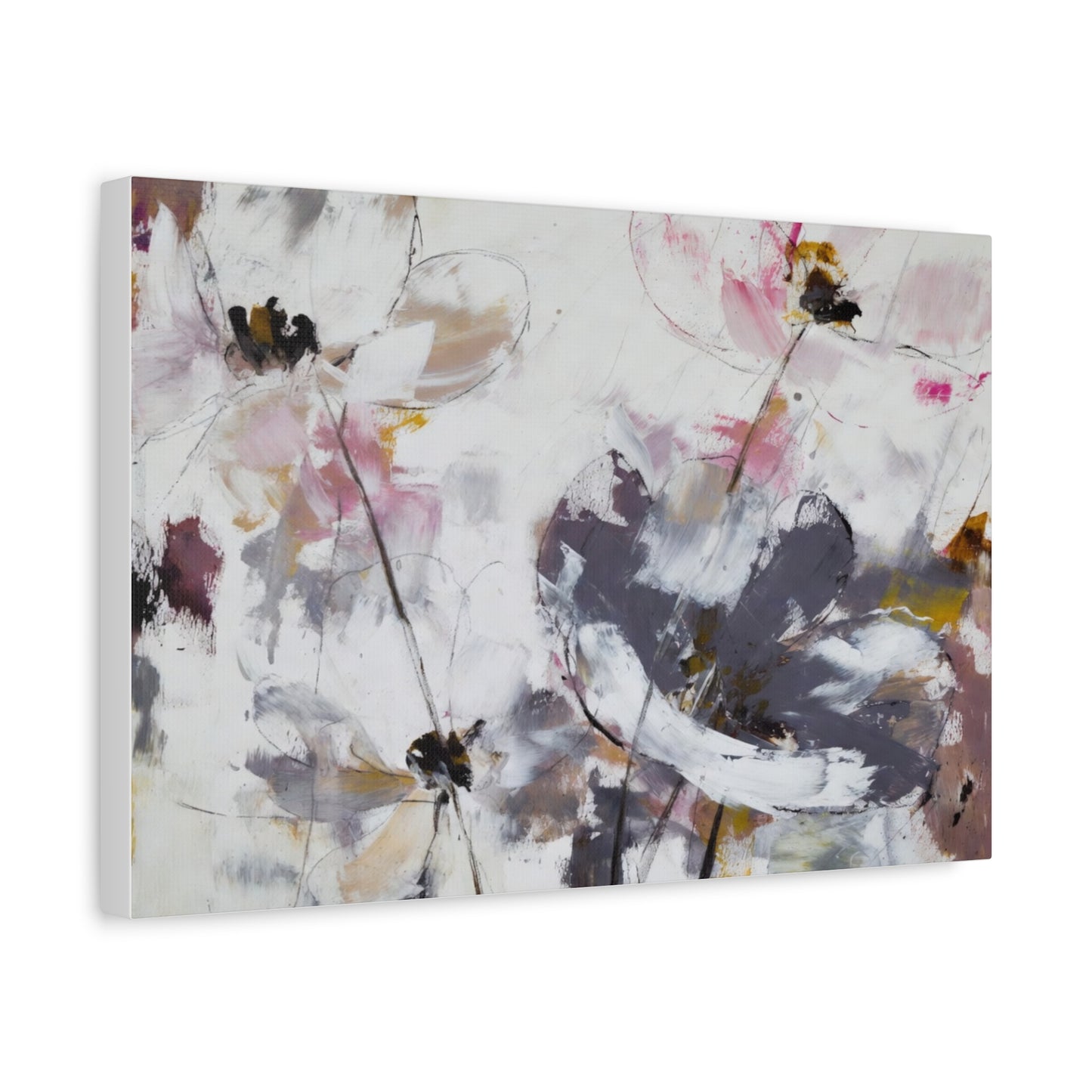 Abstract Floral Canvas Wall Art — Soft Neutral Blossoms Matte Stretched Canvas