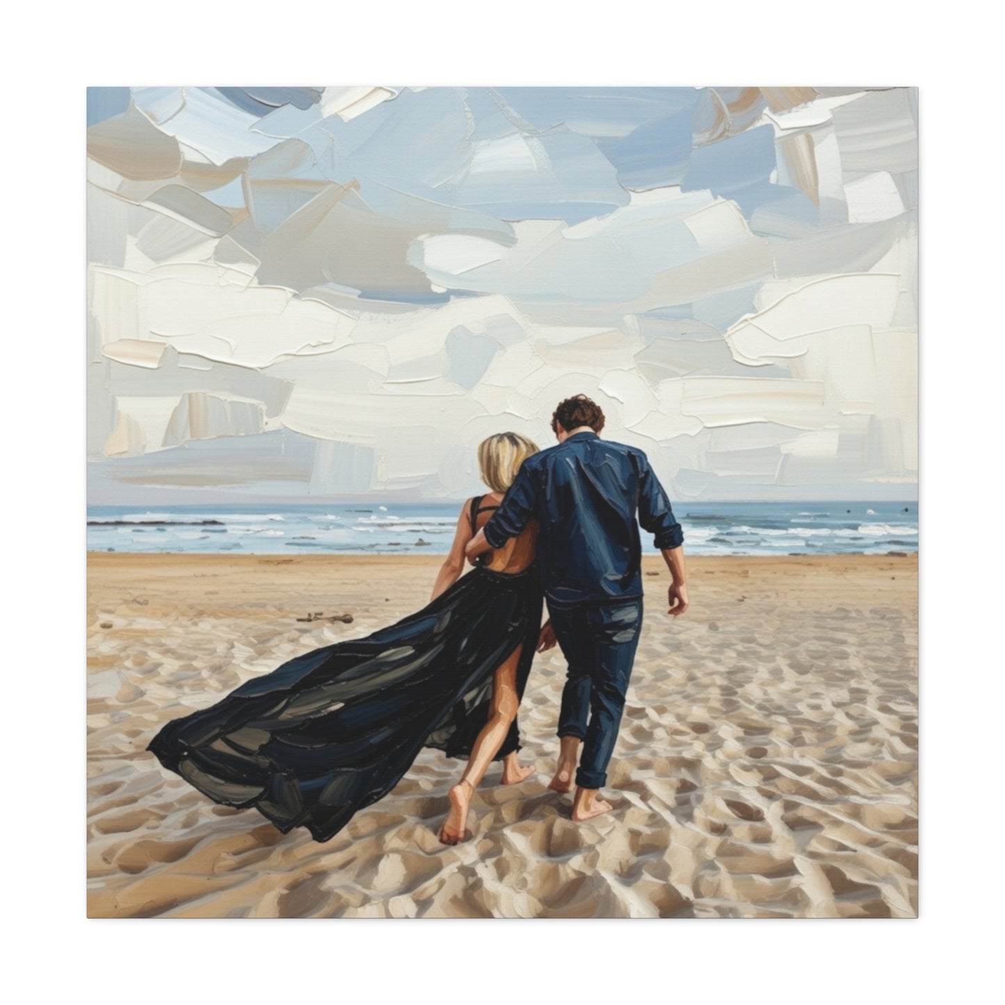 Beach Couple Canvas Print — Romantic Seaside Wall Art, Matte Stretched 1.25"