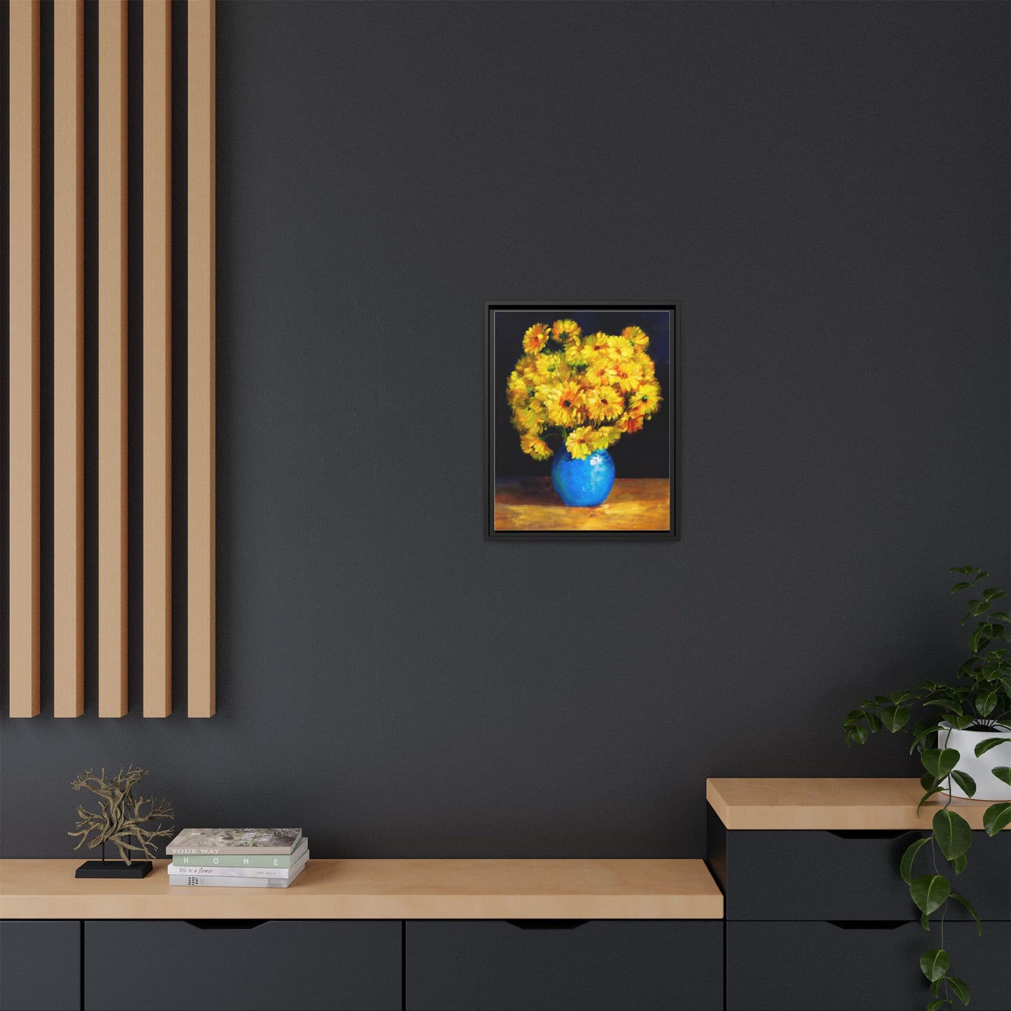 Yellow Daisy Bouquet Matte Canvas Framed Wall Art