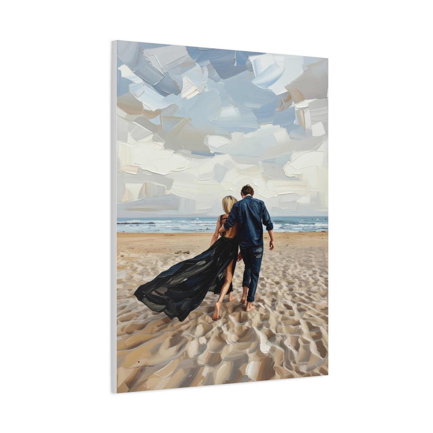 Beach Couple Canvas Print — Romantic Seaside Wall Art, Matte Stretched 1.25"