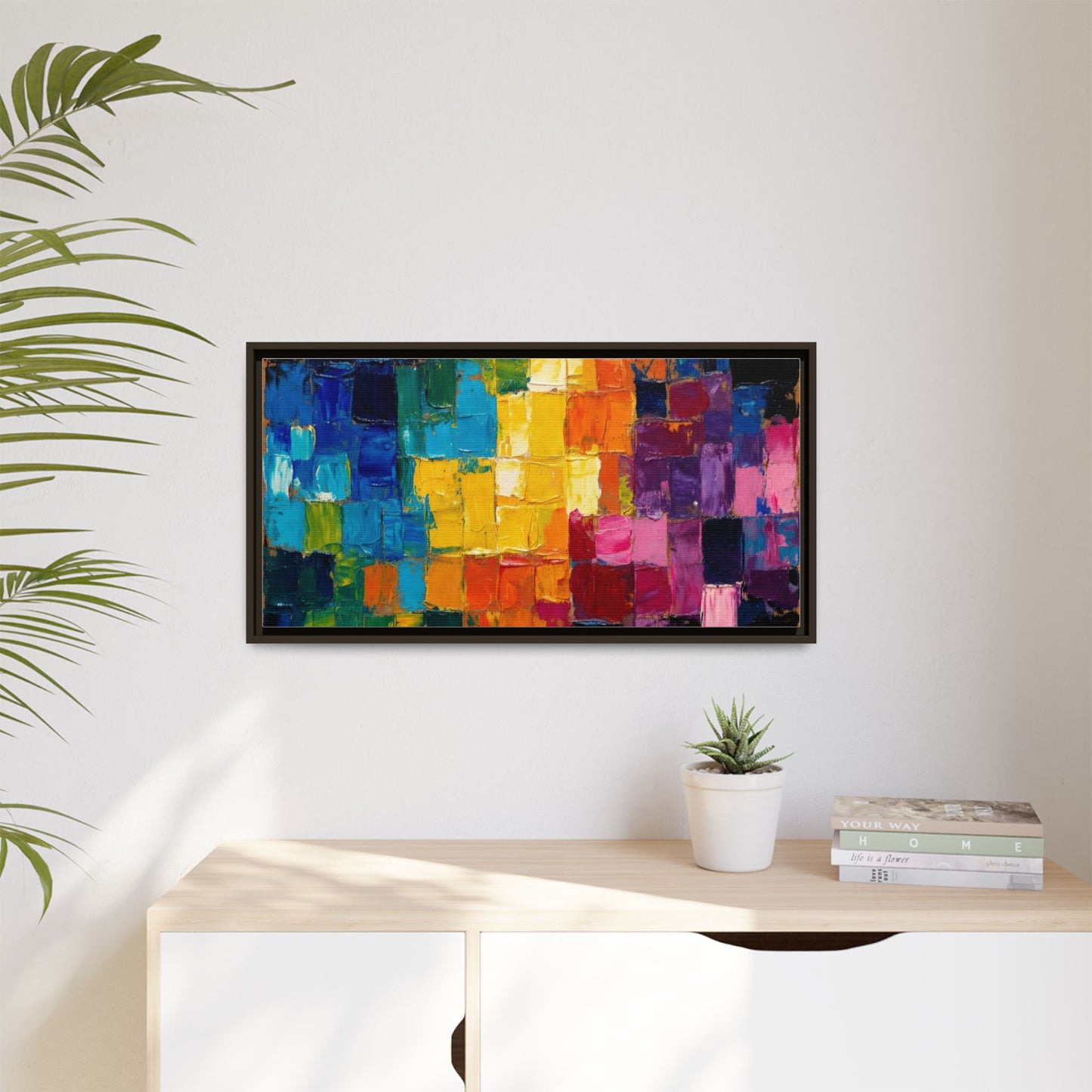 Abstract Rainbow Mosaic Framed Canvas Print — Colorful Modern Wall Art