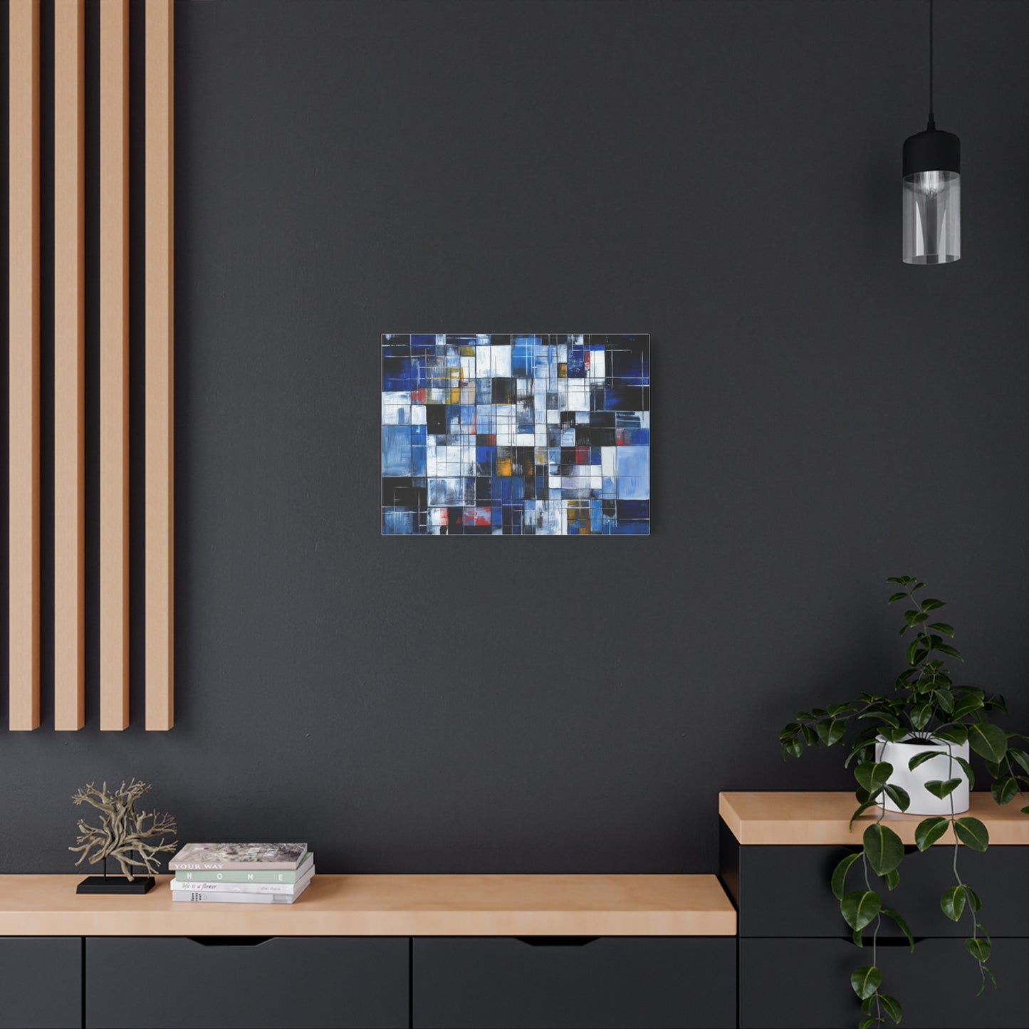 Abstract Blue Grid Matte Stretched Canvas Wall Art (1.25")