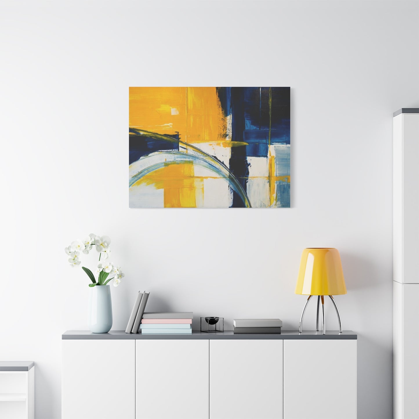 Abstract Blue & Yellow Arc Matte Canvas Wall Art - Stretched 1.25"