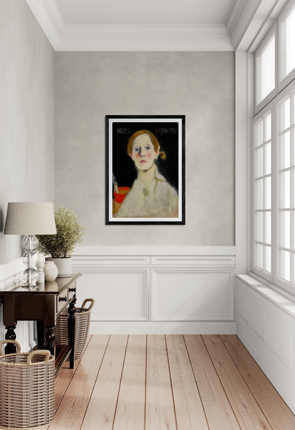 Self-Portrait Black Background by Helene Schjerfbeck Wall Art Print