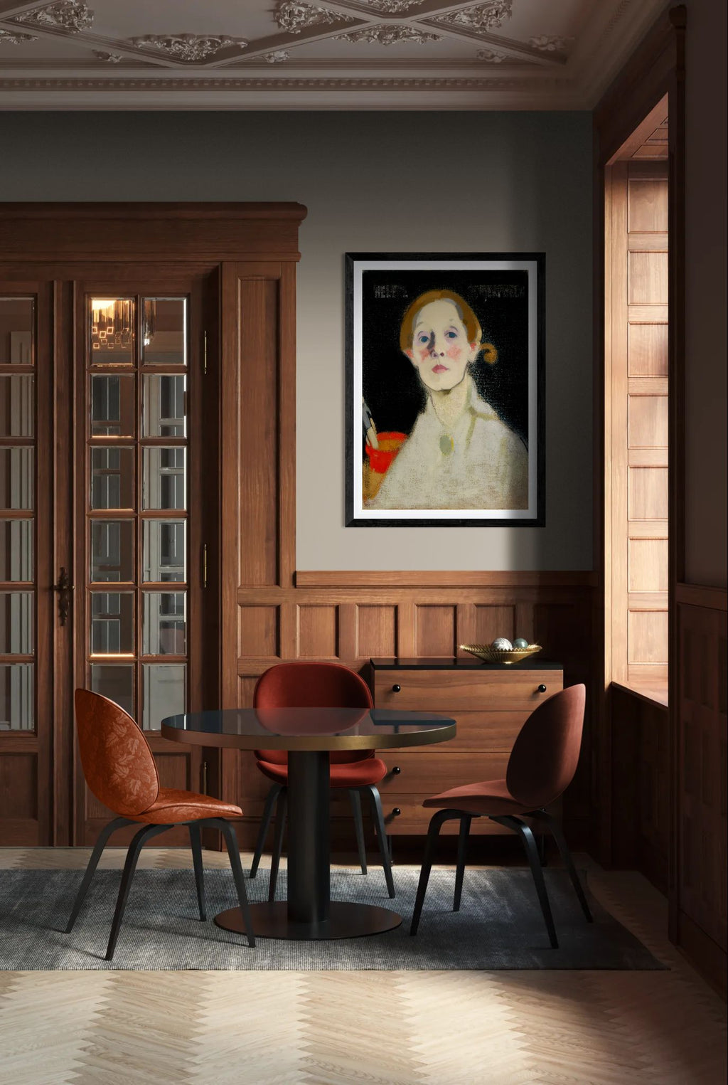 Self-Portrait Black Background by Helene Schjerfbeck Wall Art Print