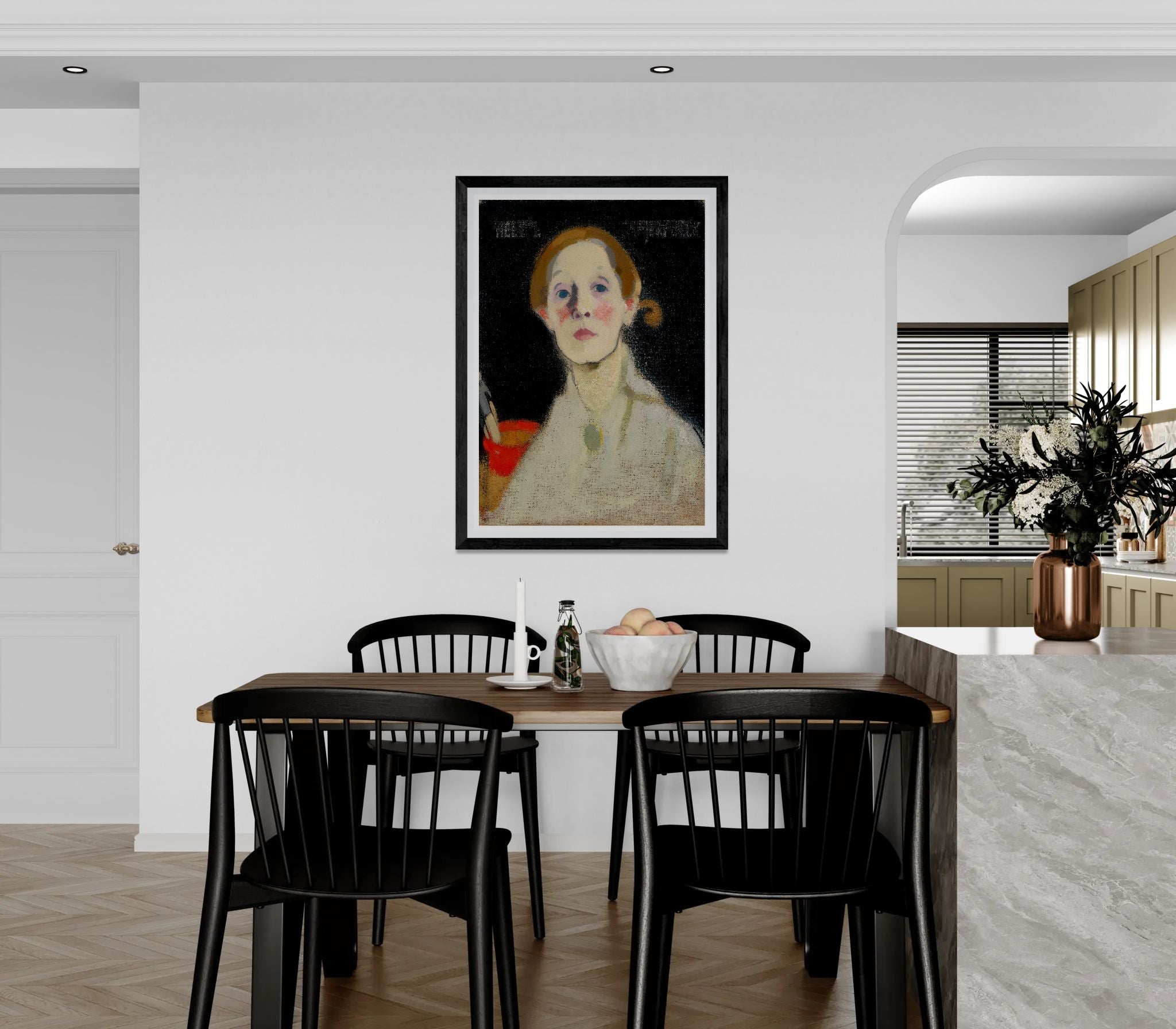 Self-Portrait Black Background by Helene Schjerfbeck Wall Art Print