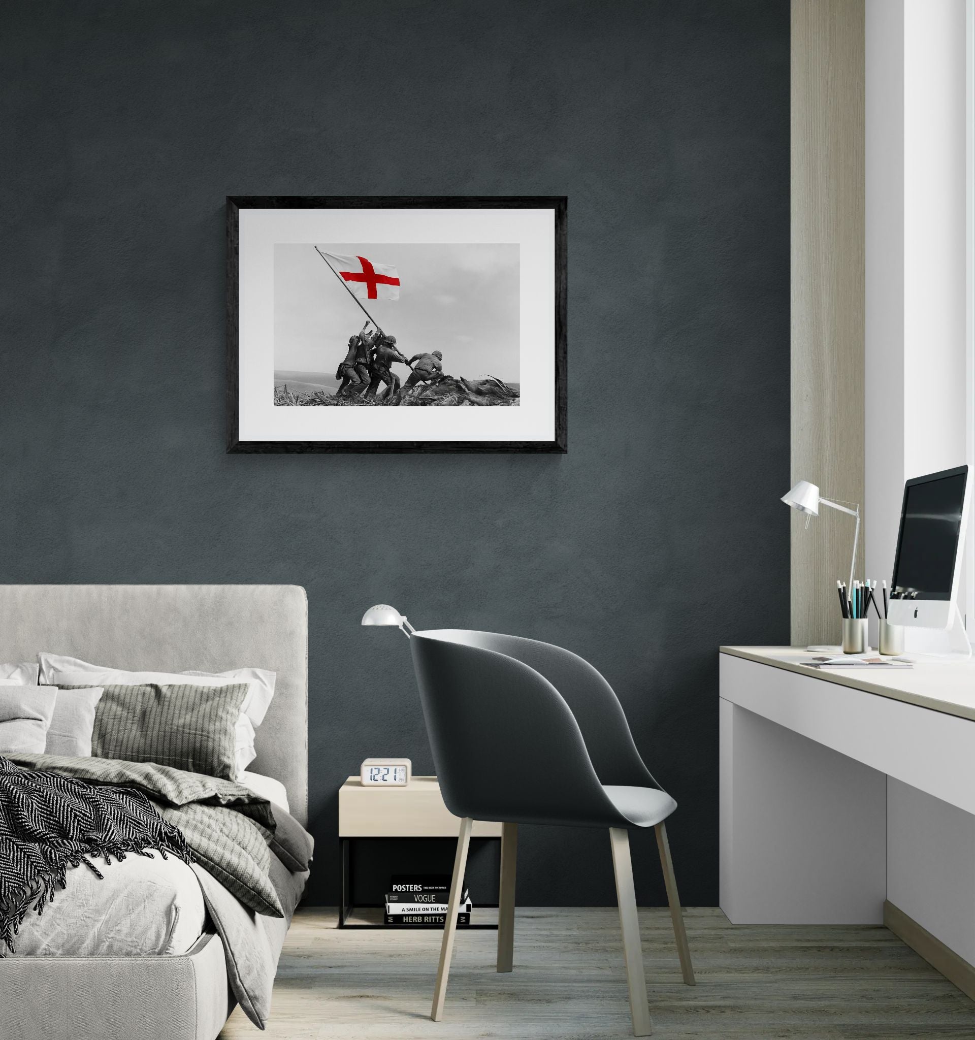 Raising the St George  by Unknown attributed to Joe Rosenthal Wall Art Print