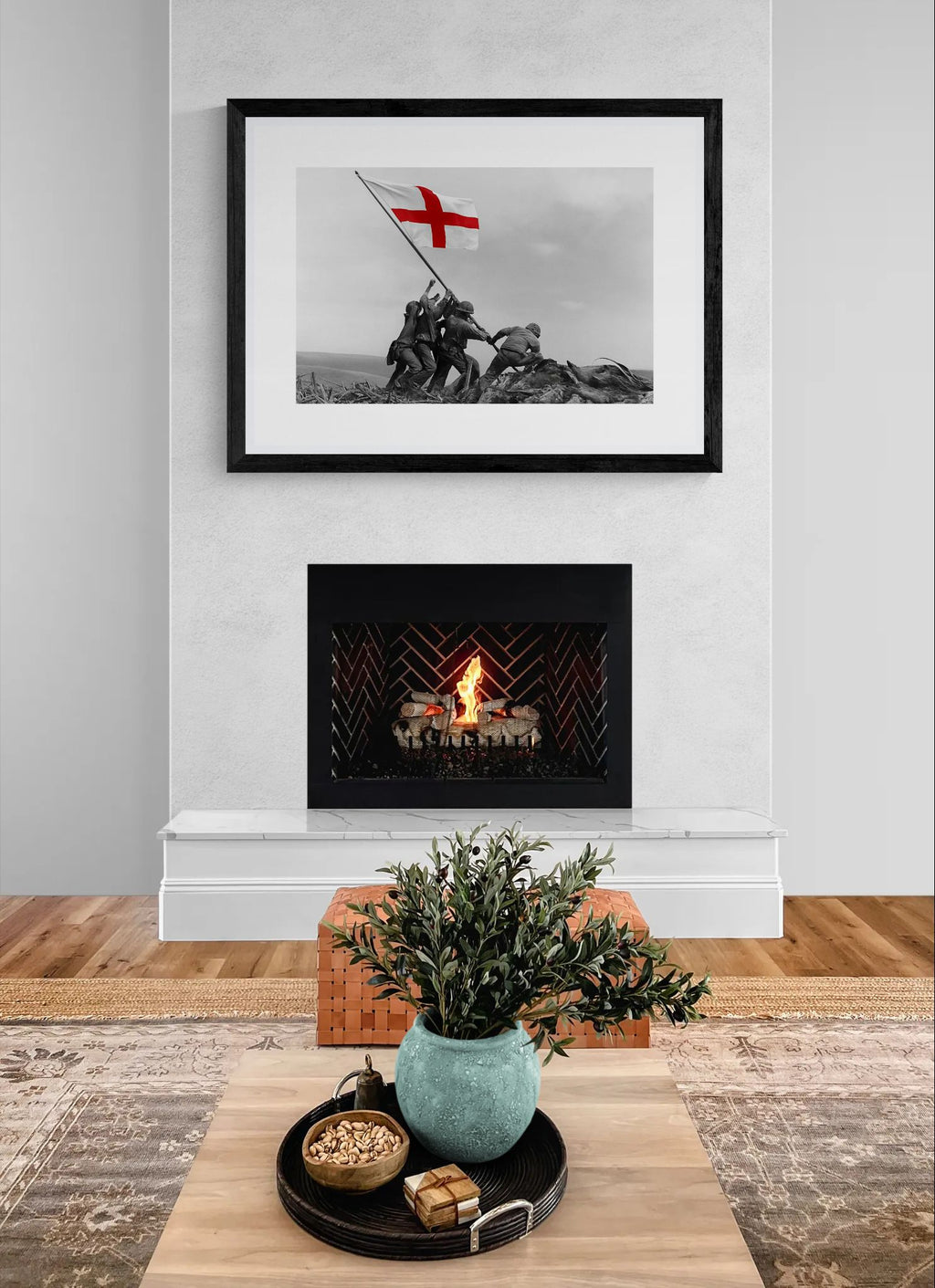 Raising the St George  by Unknown attributed to Joe Rosenthal Wall Art Print