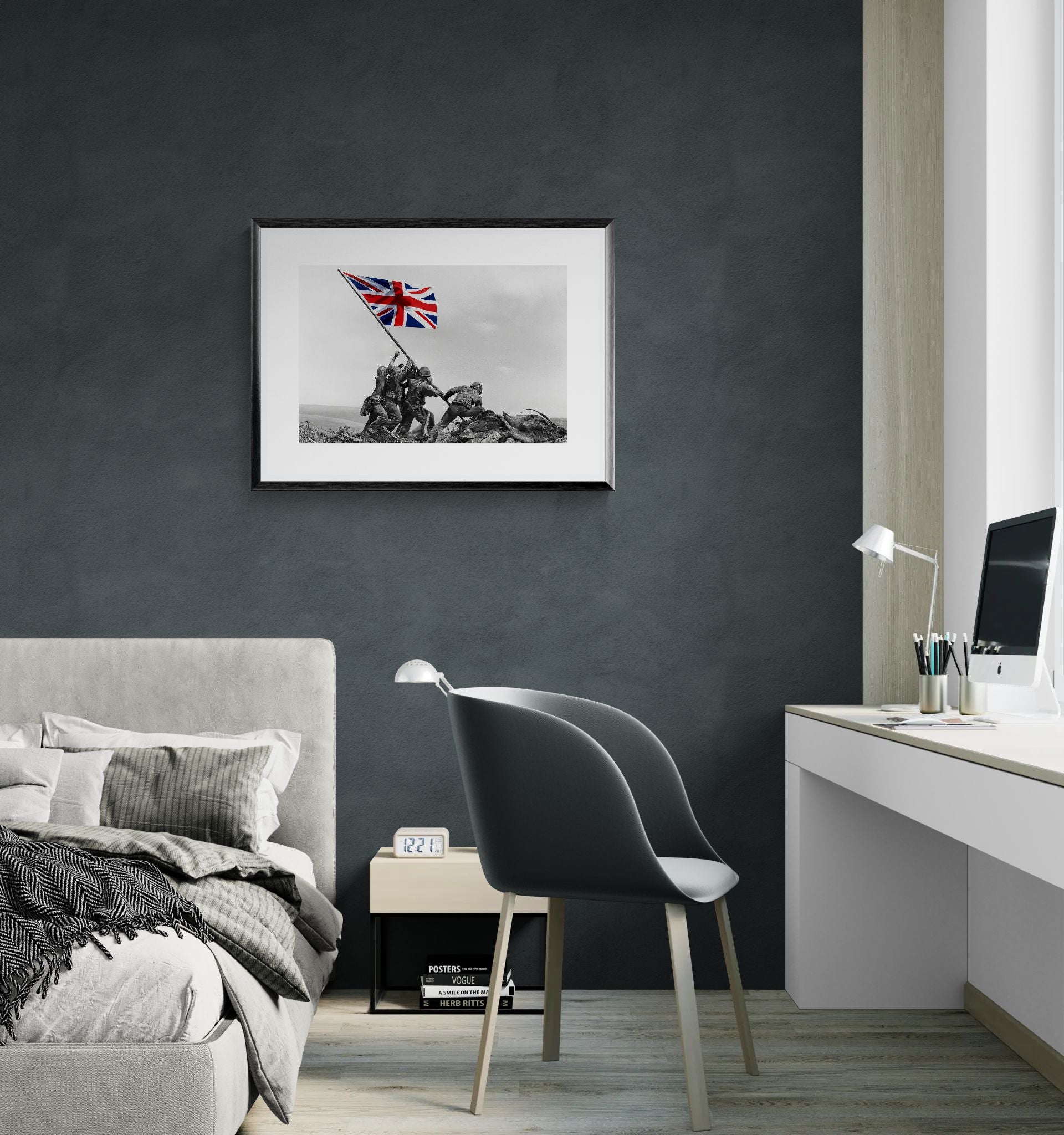 Raising the Union Jack by Unknown attributed to Joe Rosenthal Wall Art Print