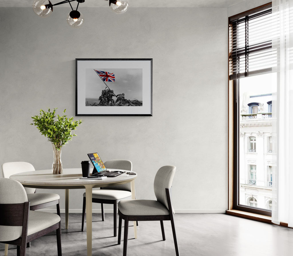 Raising the Union Jack by Unknown attributed to Joe Rosenthal Wall Art Print