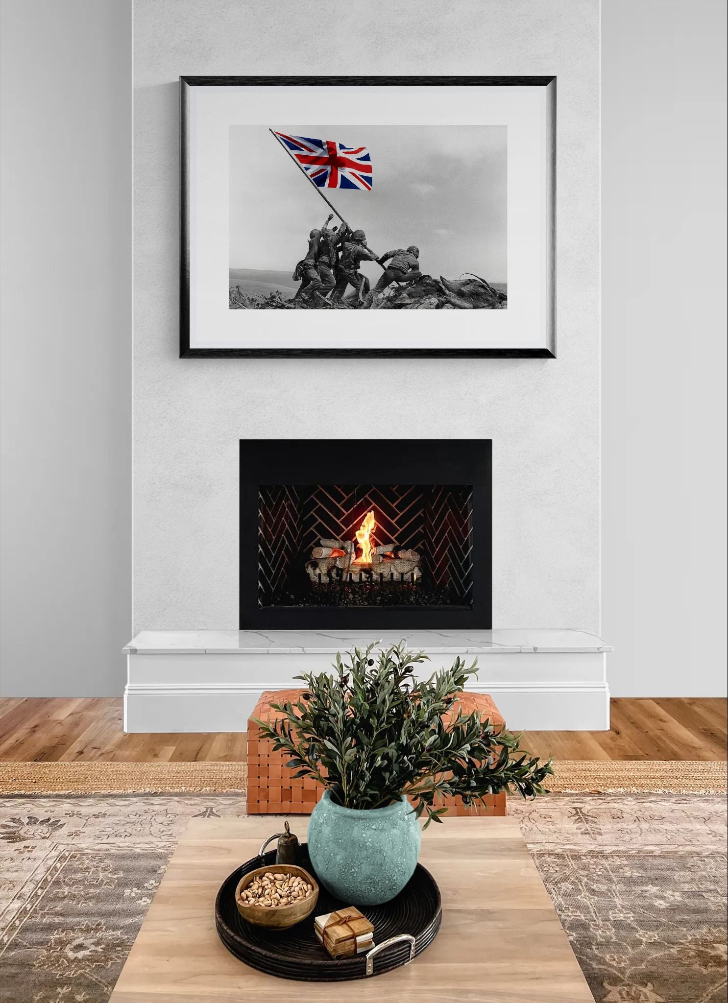 Raising the Union Jack by Unknown attributed to Joe Rosenthal Wall Art Print