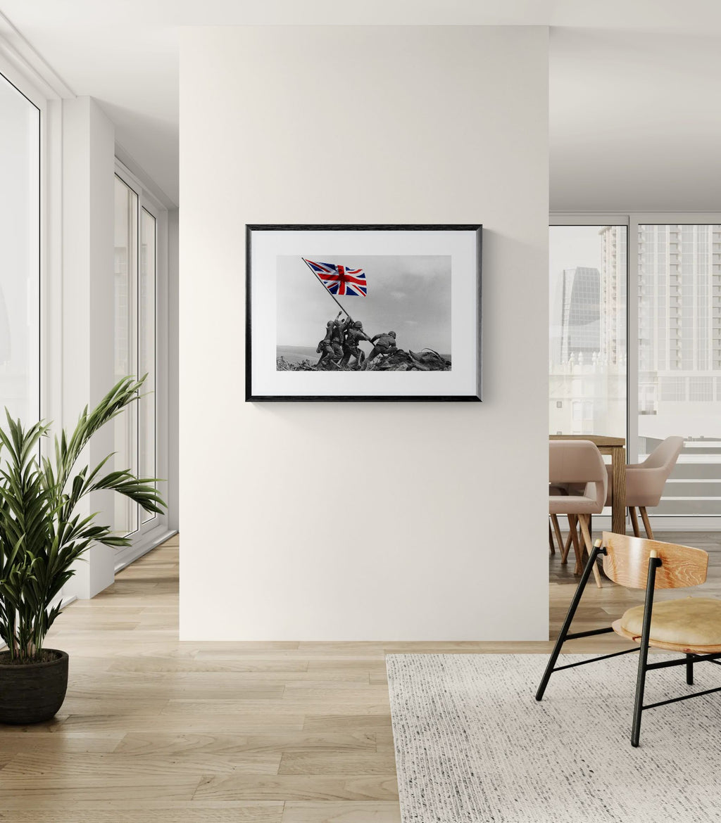 Raising the Union Jack by Unknown attributed to Joe Rosenthal Wall Art Print