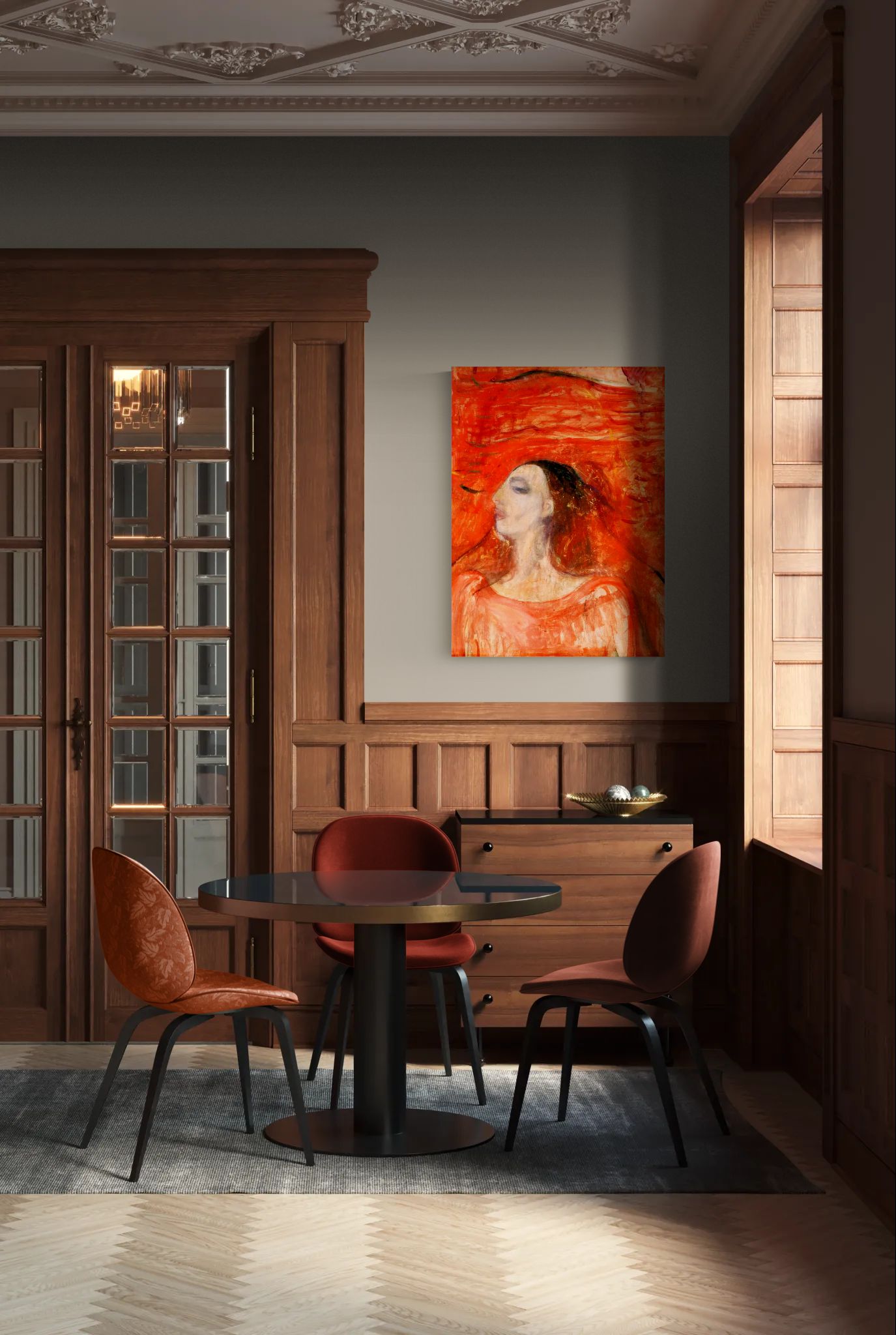 Woman's Head against a Red Background by Edvard Munch Matte Canvas Wall Art