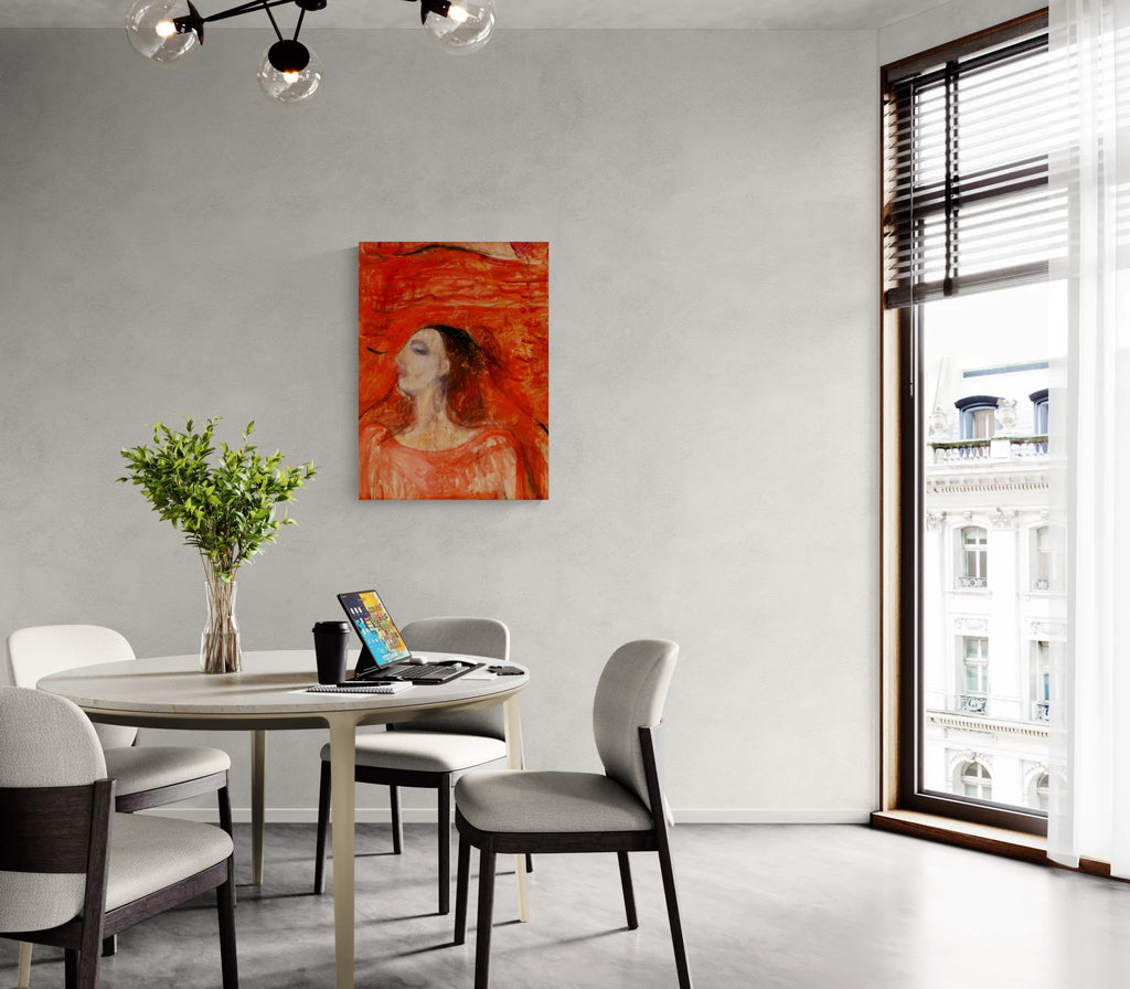 Woman's Head against a Red Background by Edvard Munch Matte Canvas Wall Art