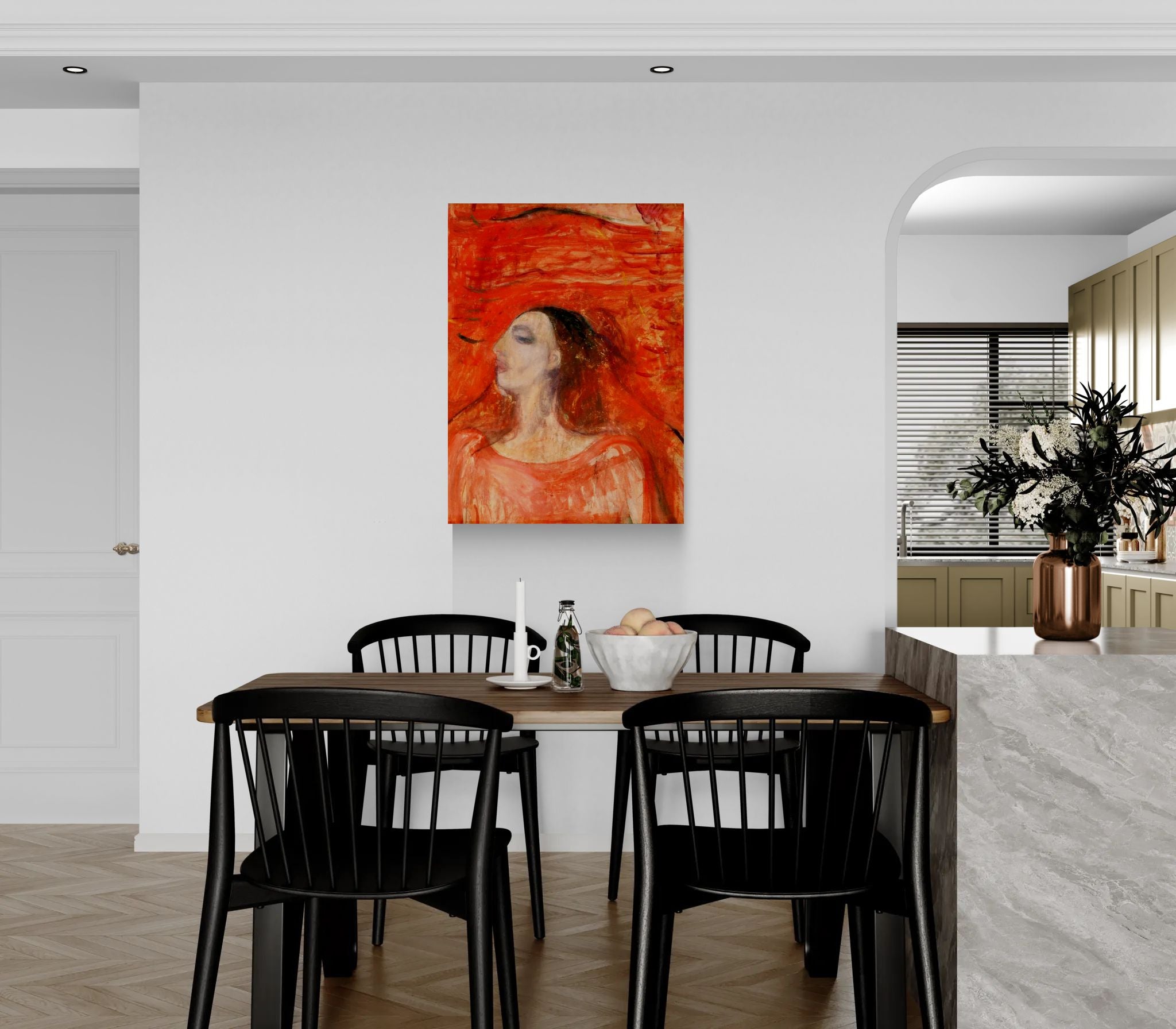 Woman's Head against a Red Background by Edvard Munch Matte Canvas Wall Art