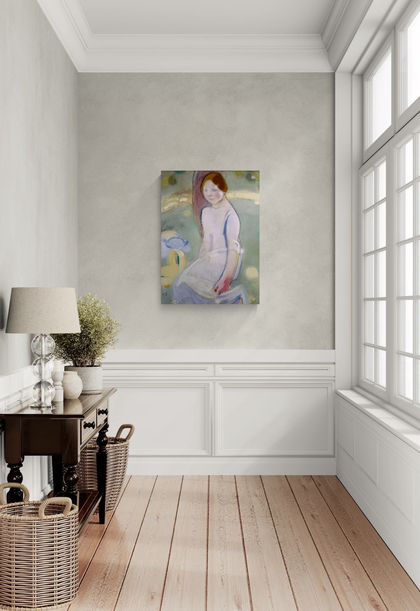 Under the Linden by Helene Schjerfbeck Soft Pastel Portrait Matte Canvas Wall Art Print