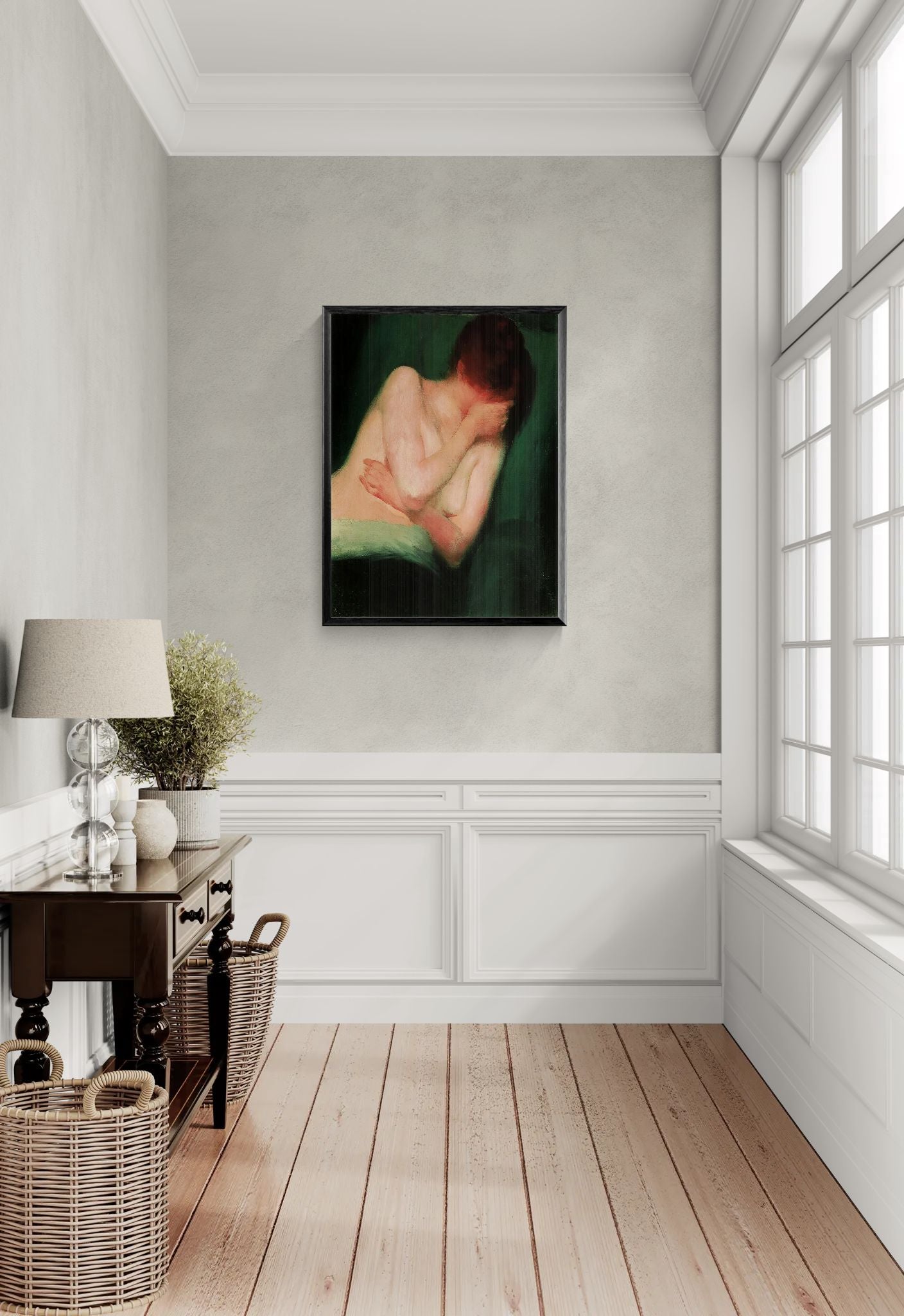 Female Nude by János Vaszary Framed Matte Canvas Wall Art Print