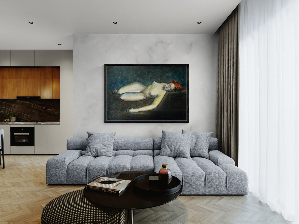 Lying nude by Paul Gosselin Framed Matte Canvas Wall Art Print