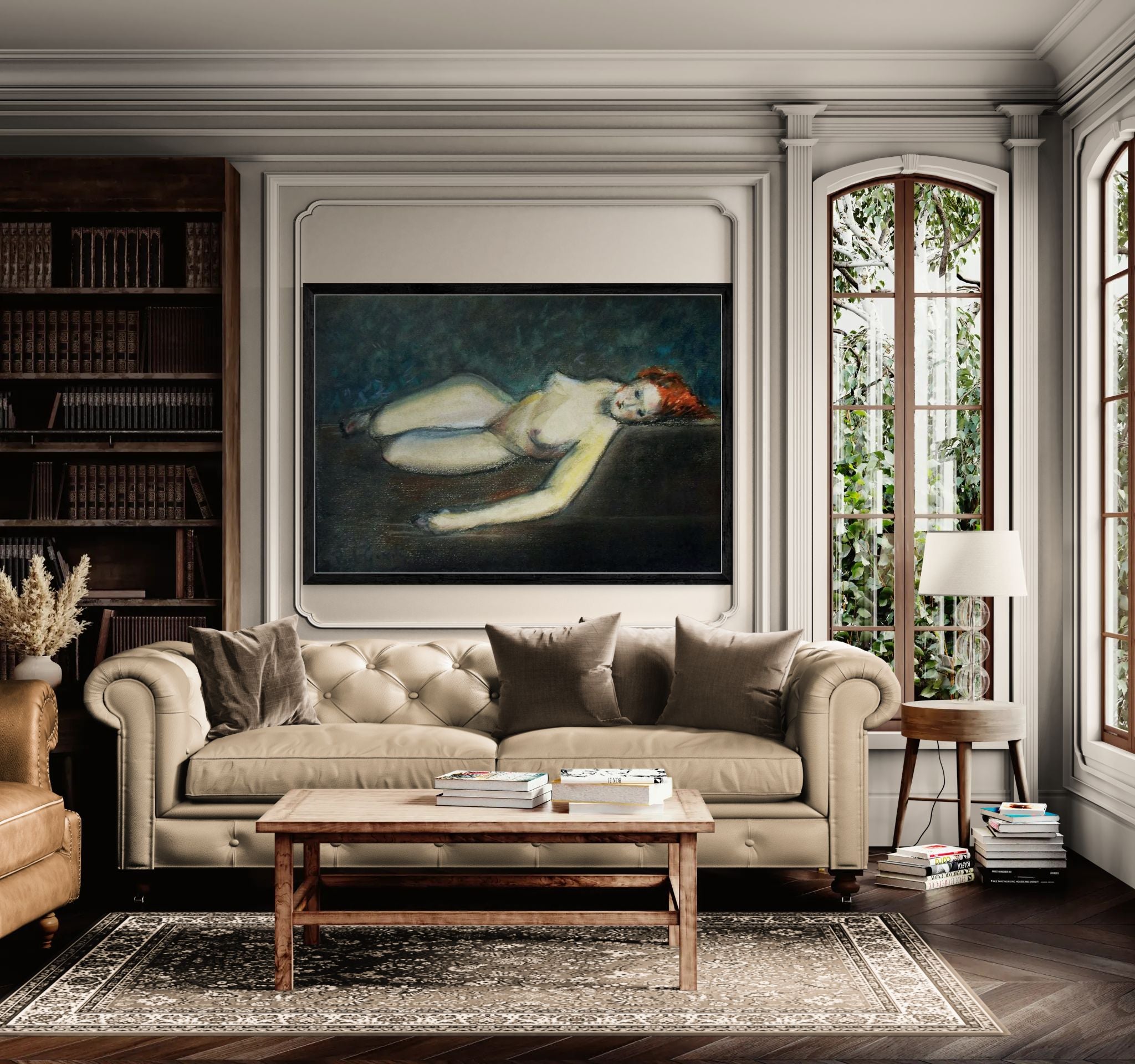 Lying nude by Paul Gosselin Framed Matte Canvas Wall Art Print