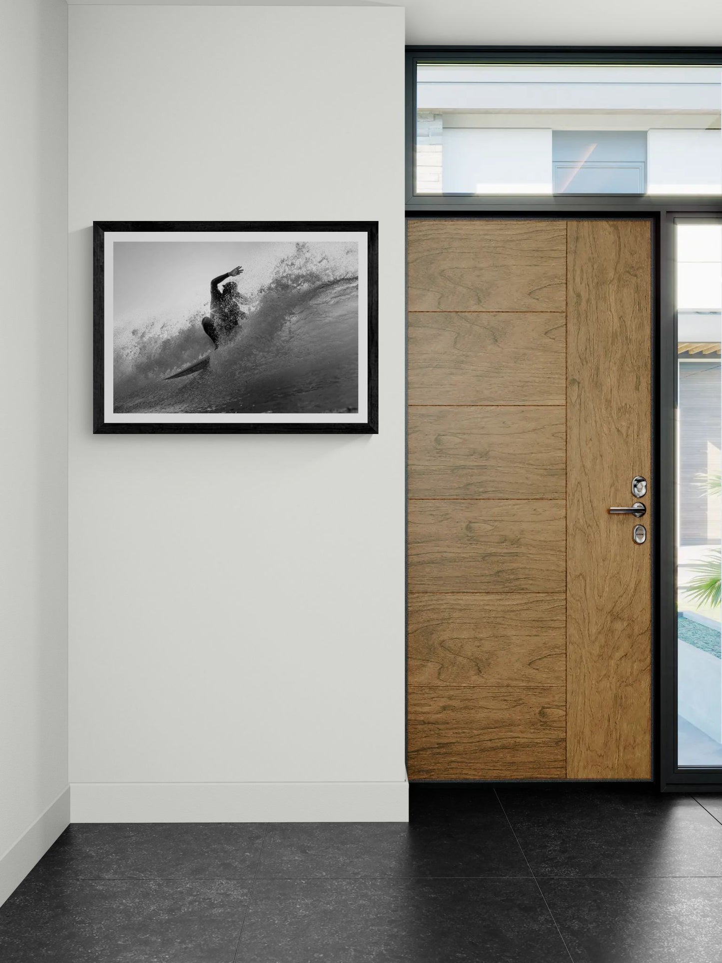 smashing a wave at Lobitos by Henry Espinoza Panta Framed Wall Art Poster