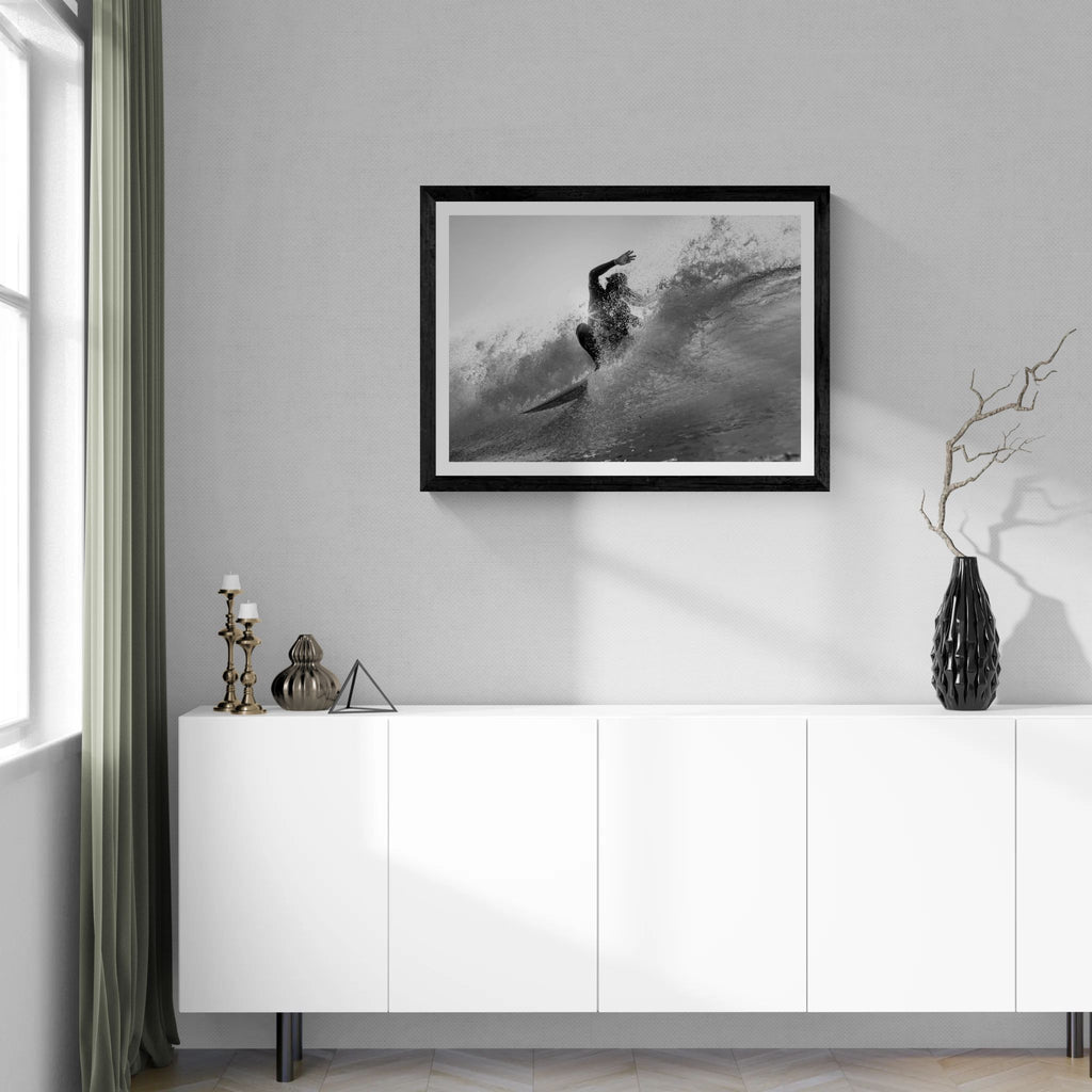 smashing a wave at Lobitos by Henry Espinoza Panta Framed Wall Art Poster