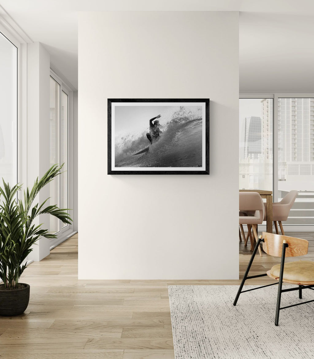 smashing a wave at Lobitos by Henry Espinoza Panta Framed Wall Art Poster