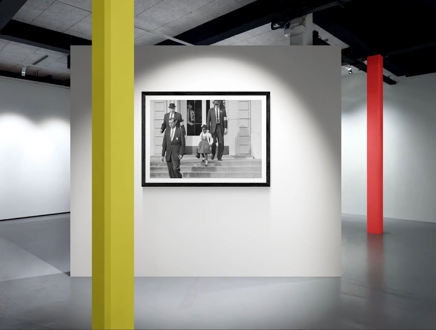 US Marshals with Young Ruby Bridges on School Steps by Unknown  Black & White Civil Rights Photograph Wall Art Print
