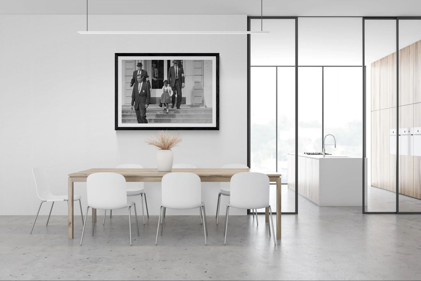 US Marshals with Young Ruby Bridges on School Steps by Unknown  Black & White Civil Rights Photograph Wall Art Print