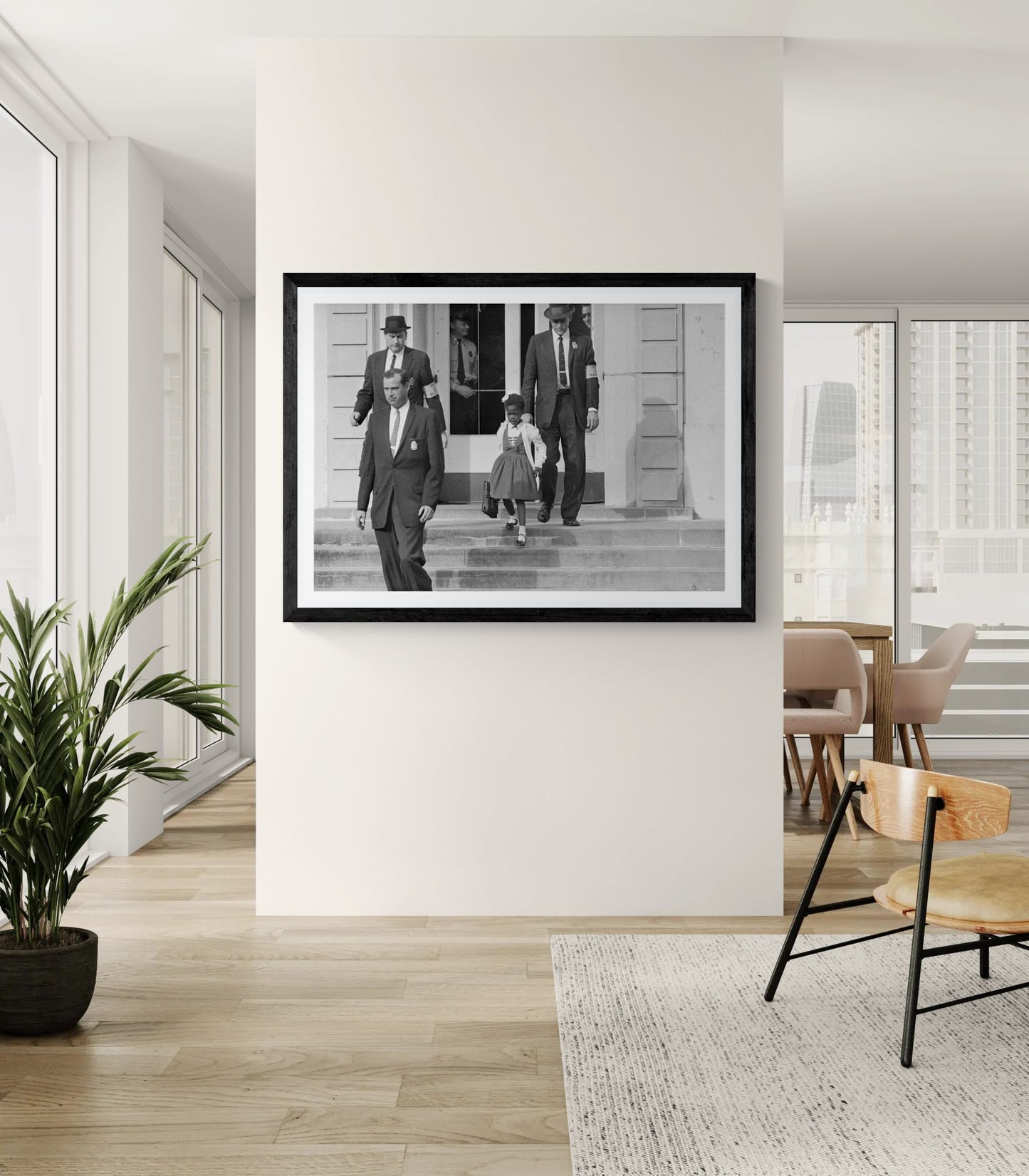 US Marshals with Young Ruby Bridges on School Steps by Unknown  Black & White Civil Rights Photograph Wall Art Print