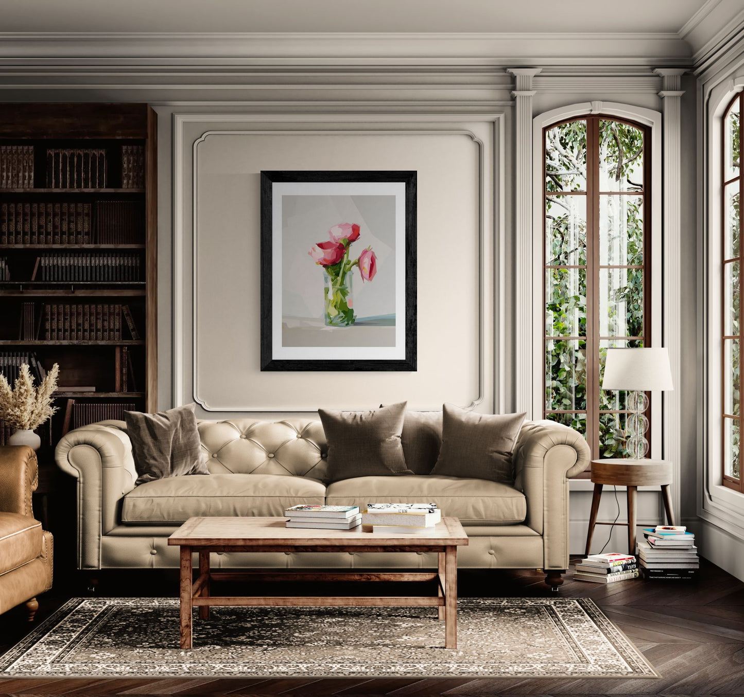 Floral Still Life Poster — Pink Roses in Vase Rolled Art Print