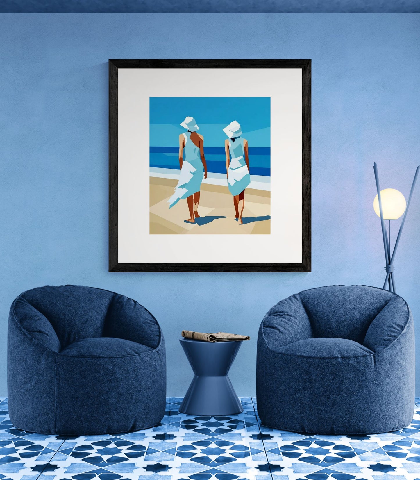 Beach Stroll Art Poster — Minimalist Coastal Print (Rolled Poster)
