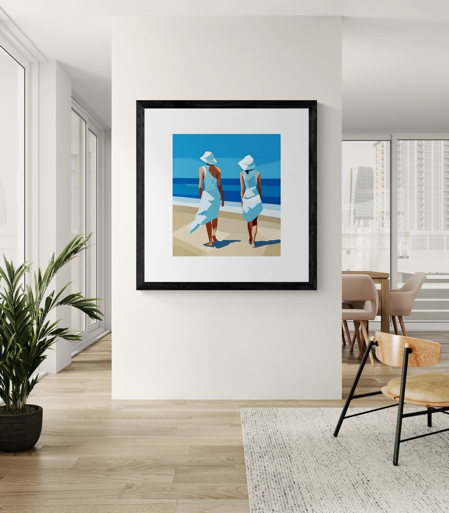 Beach Stroll Art Poster — Minimalist Coastal Print (Rolled Poster)