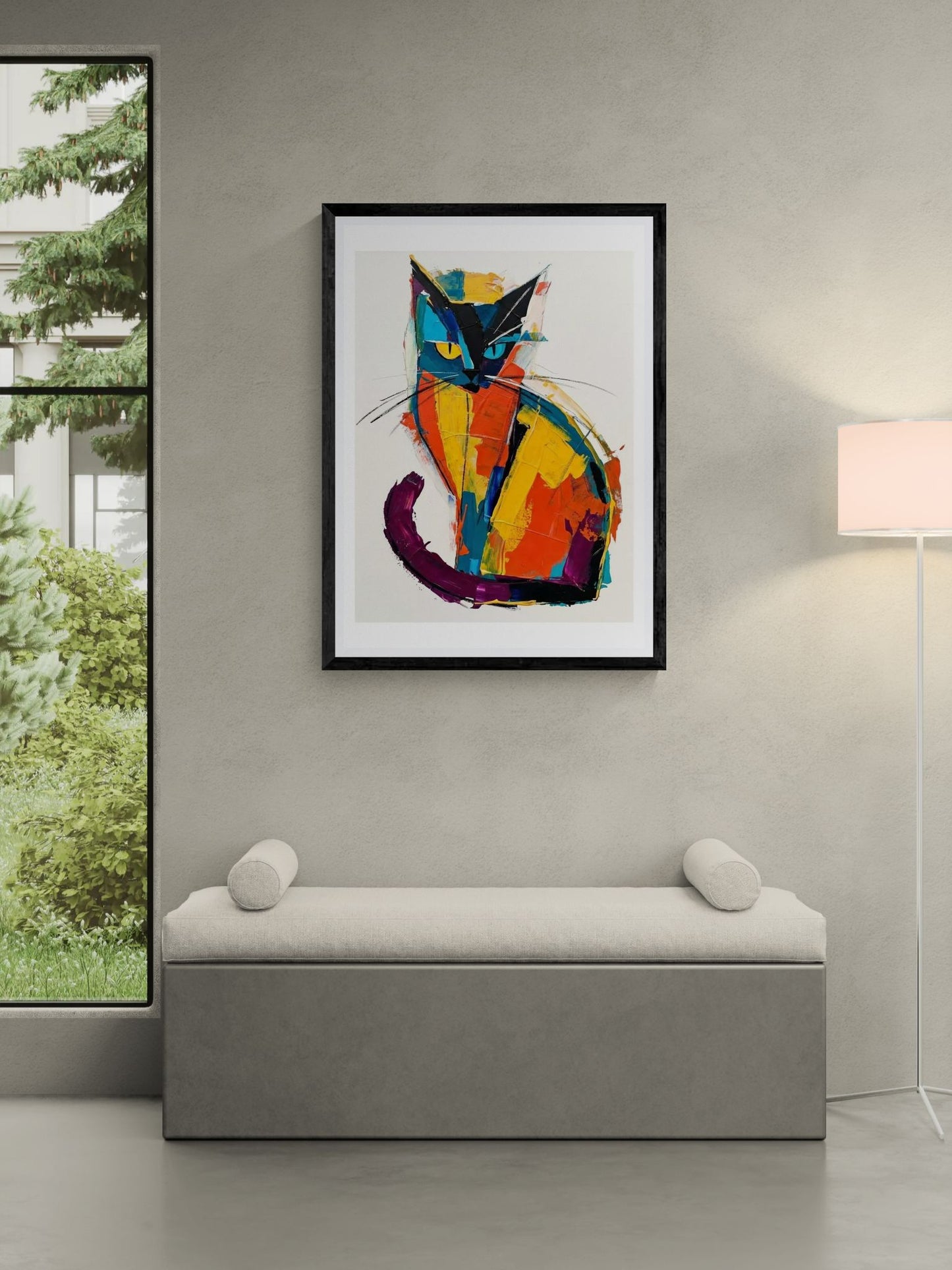 Colorful Abstract Cat Poster — Modern Rolled Art Print