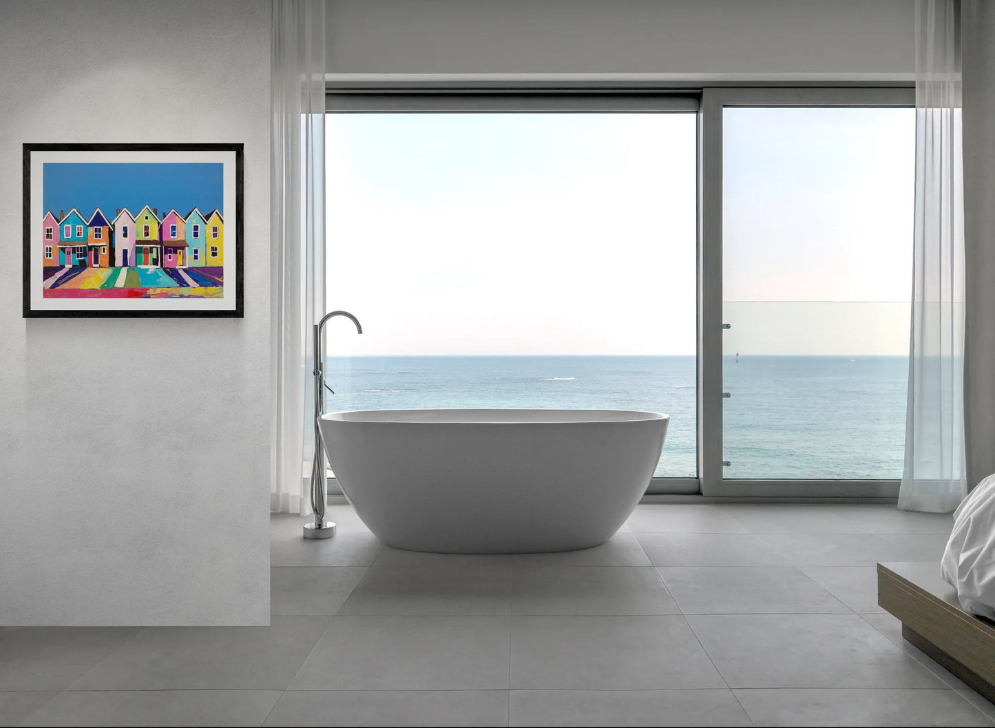 Colorful Row Houses Poster — Bright Coastal Neighborhood Wall Art (Rolled Poster)