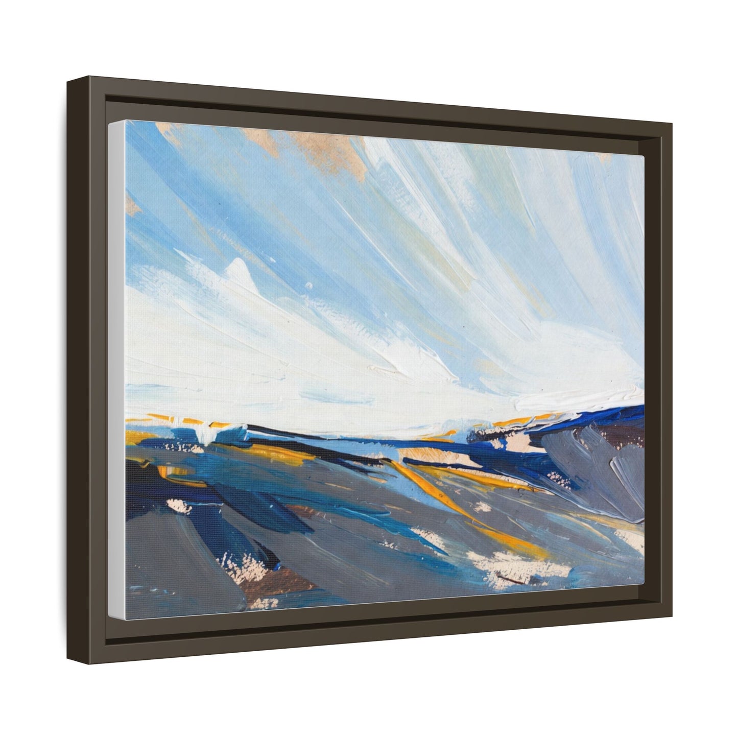 Framed Abstract Seascape Canvas Print — Matte Multi‑Color Wall Art